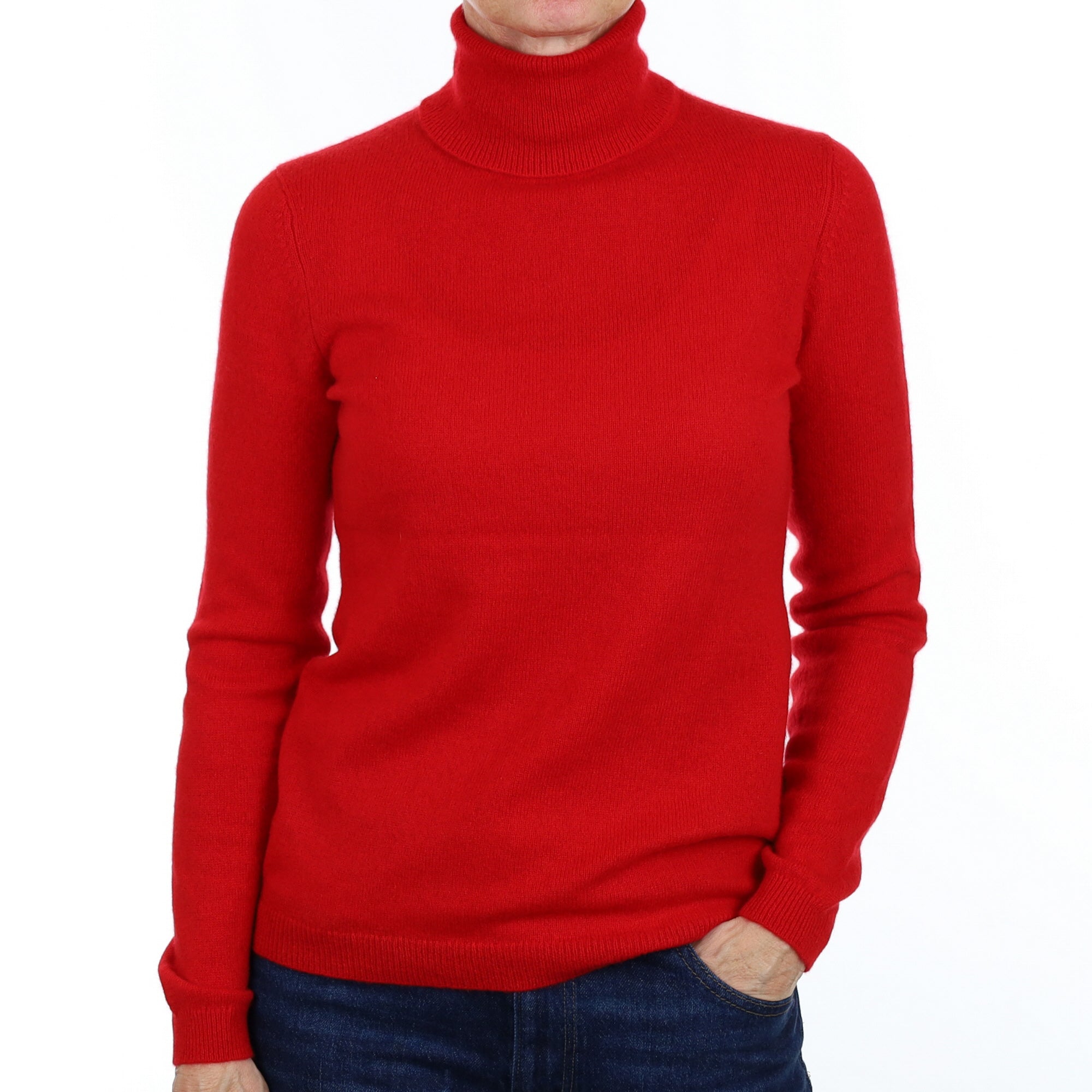 Scarlet Red Cashmere Polo Neck Jumper Small