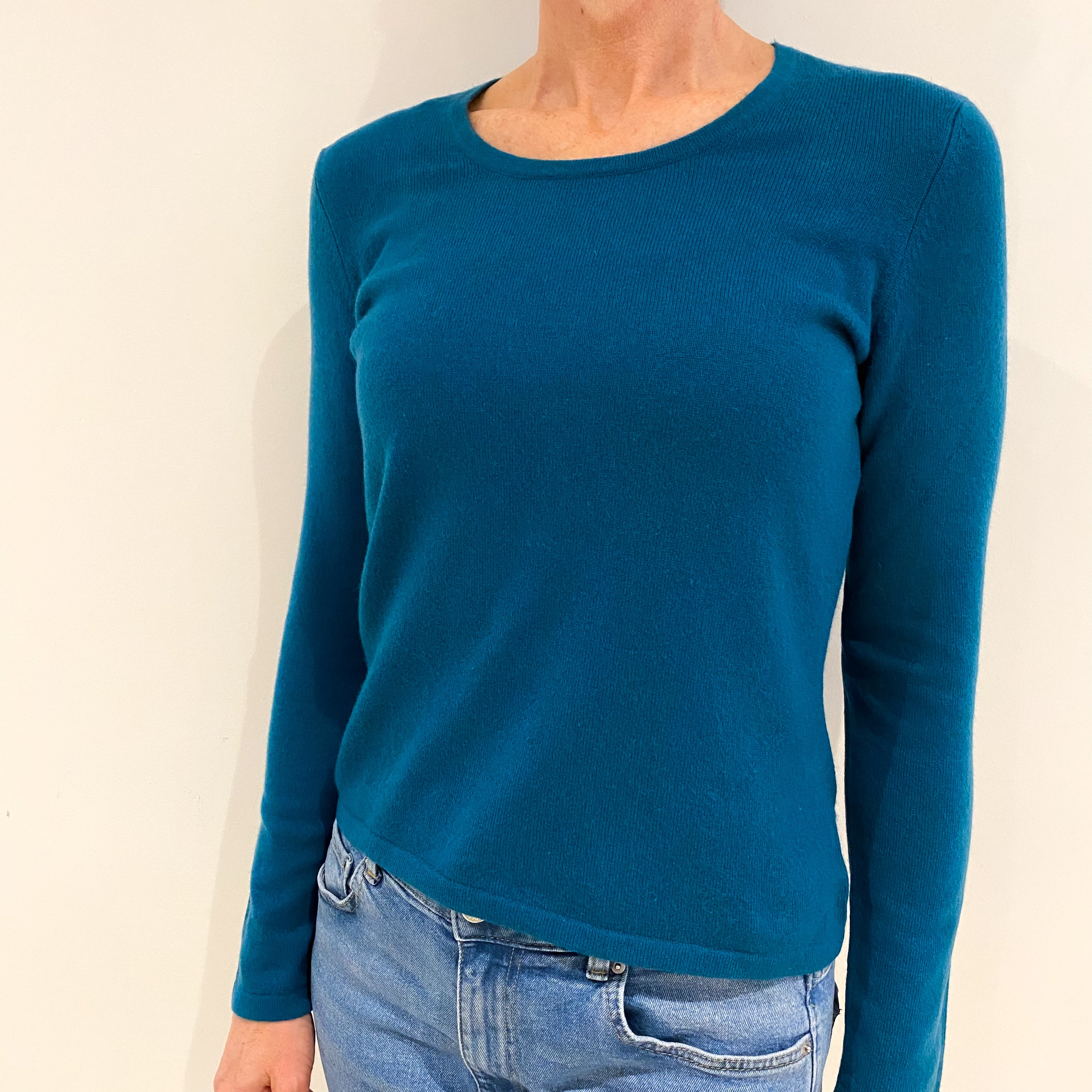 Teal Blue Cashmere Crew Neck Jumper Small