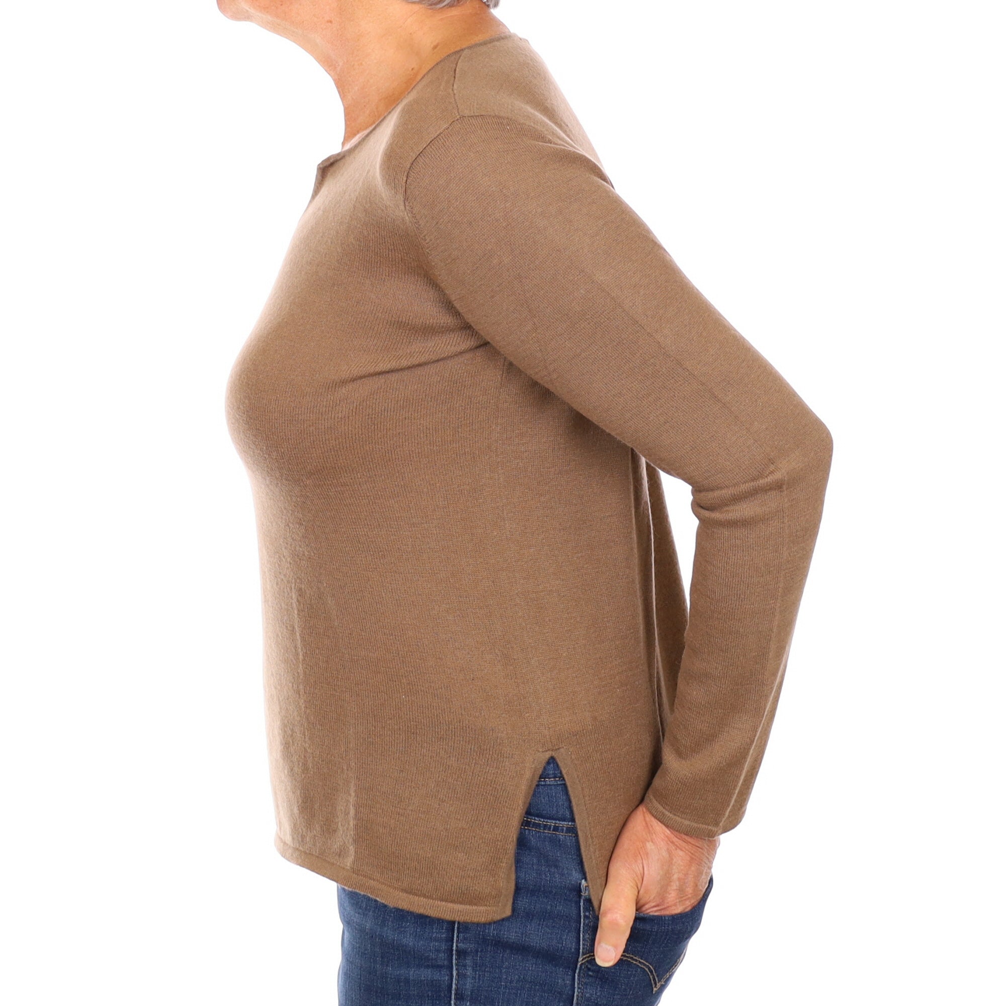 Mocha Brown Cashmere Notch Neck Jumper Medium