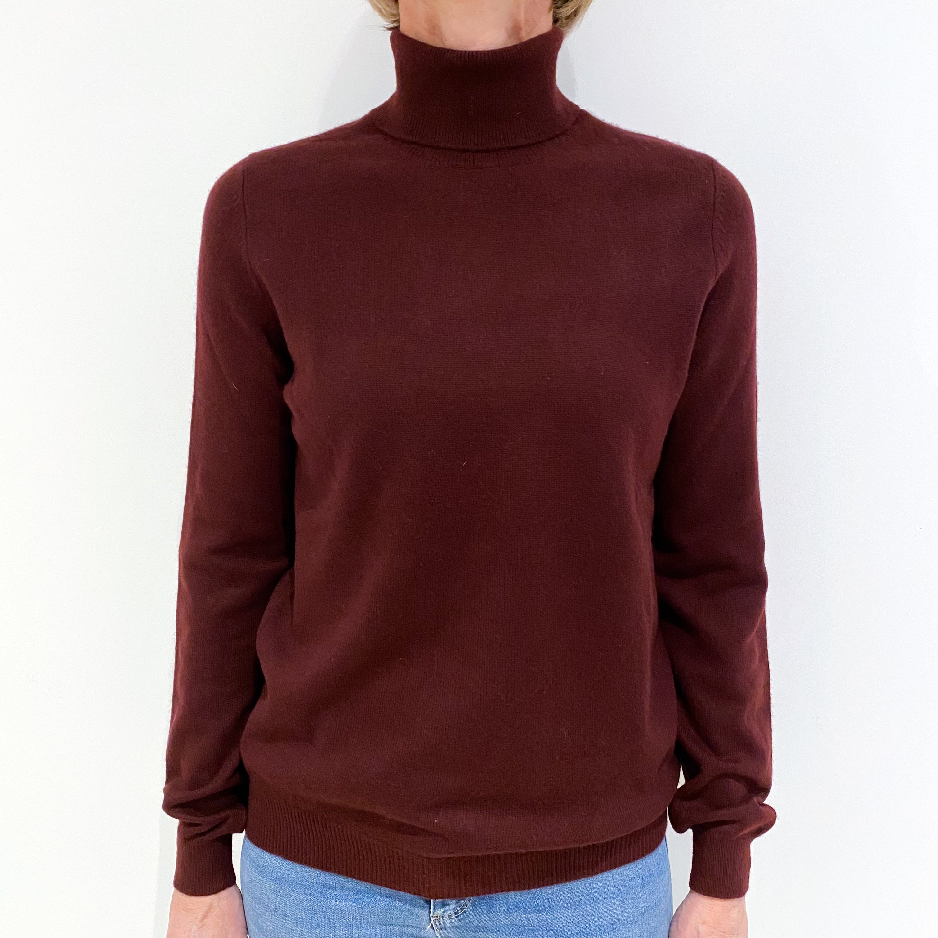 Wine Red Cashmere Polo Neck Jumper Small