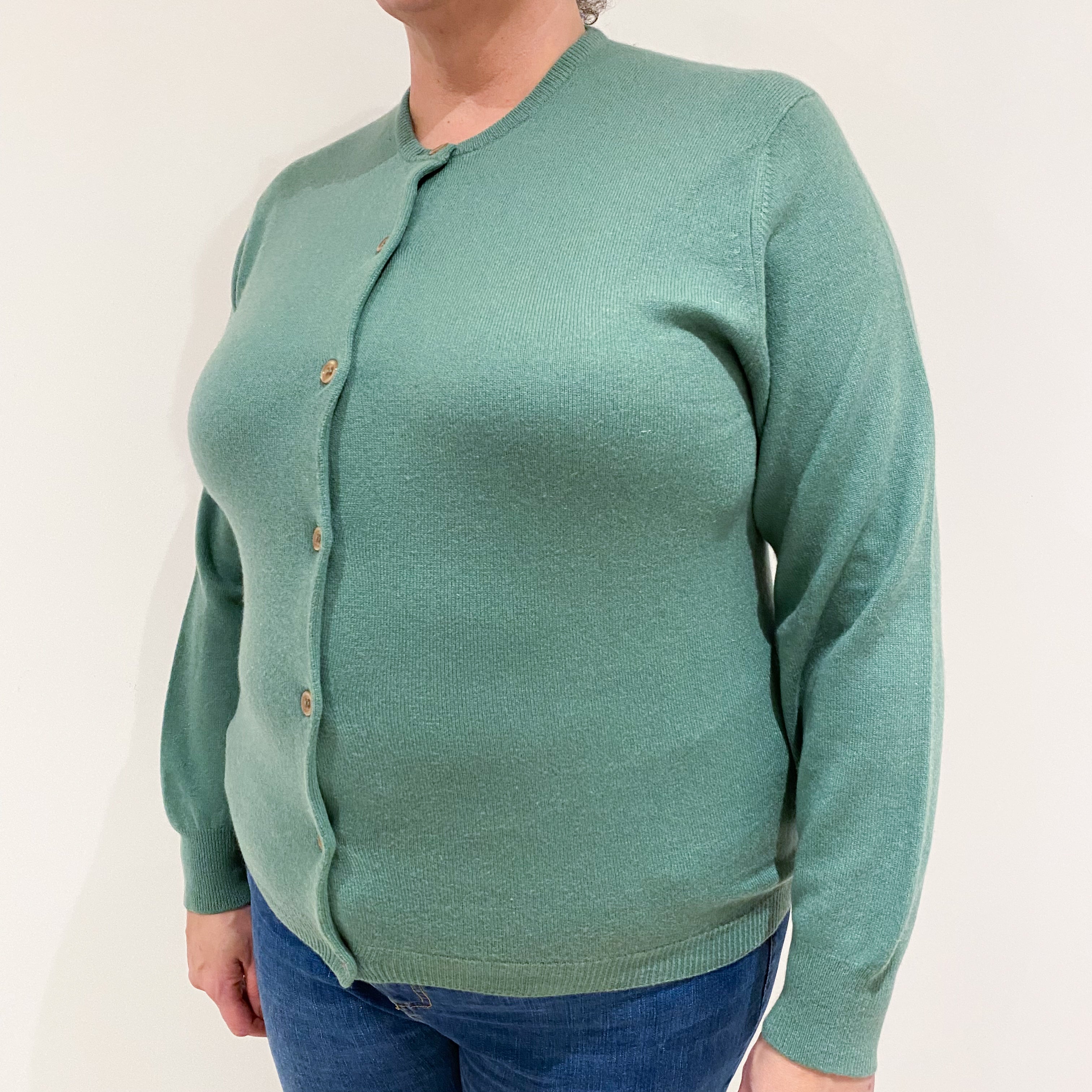 Sage Green Cashmere Crew Neck Cardigan Extra Large