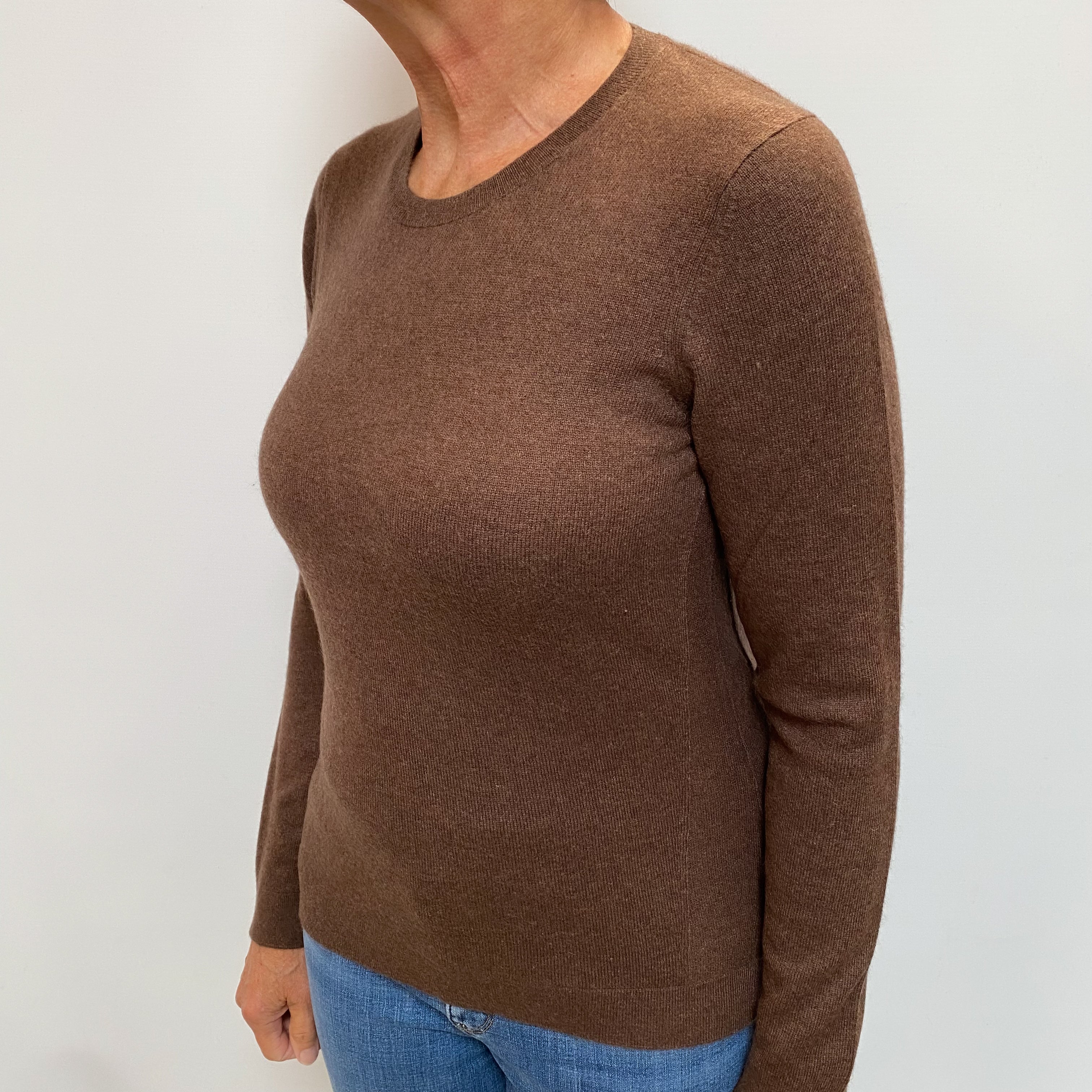 Chocolate Brown Cashmere Crew Neck Jumper Medium