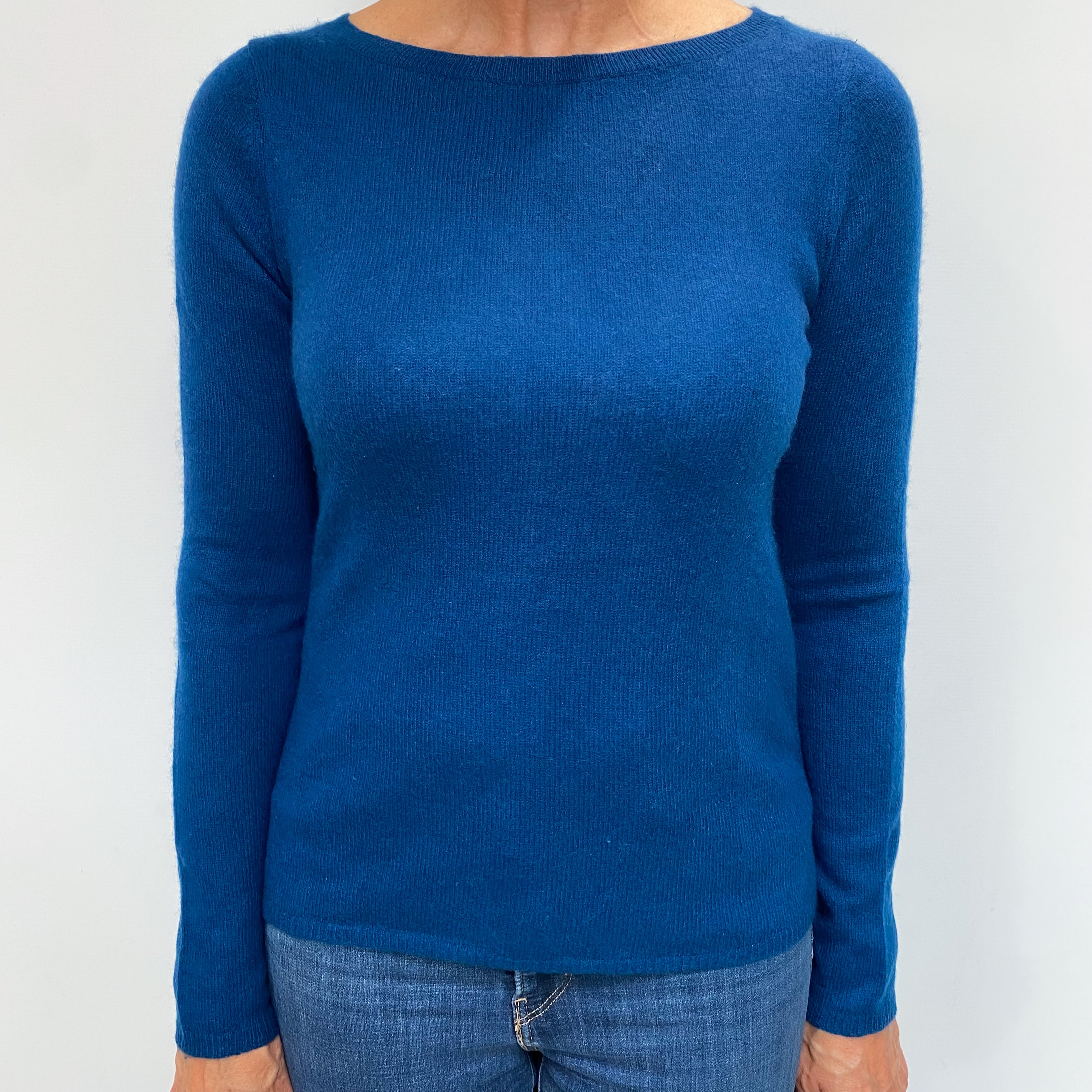 Petrol Blue Cashmere Slash Neck Jumper Medium
