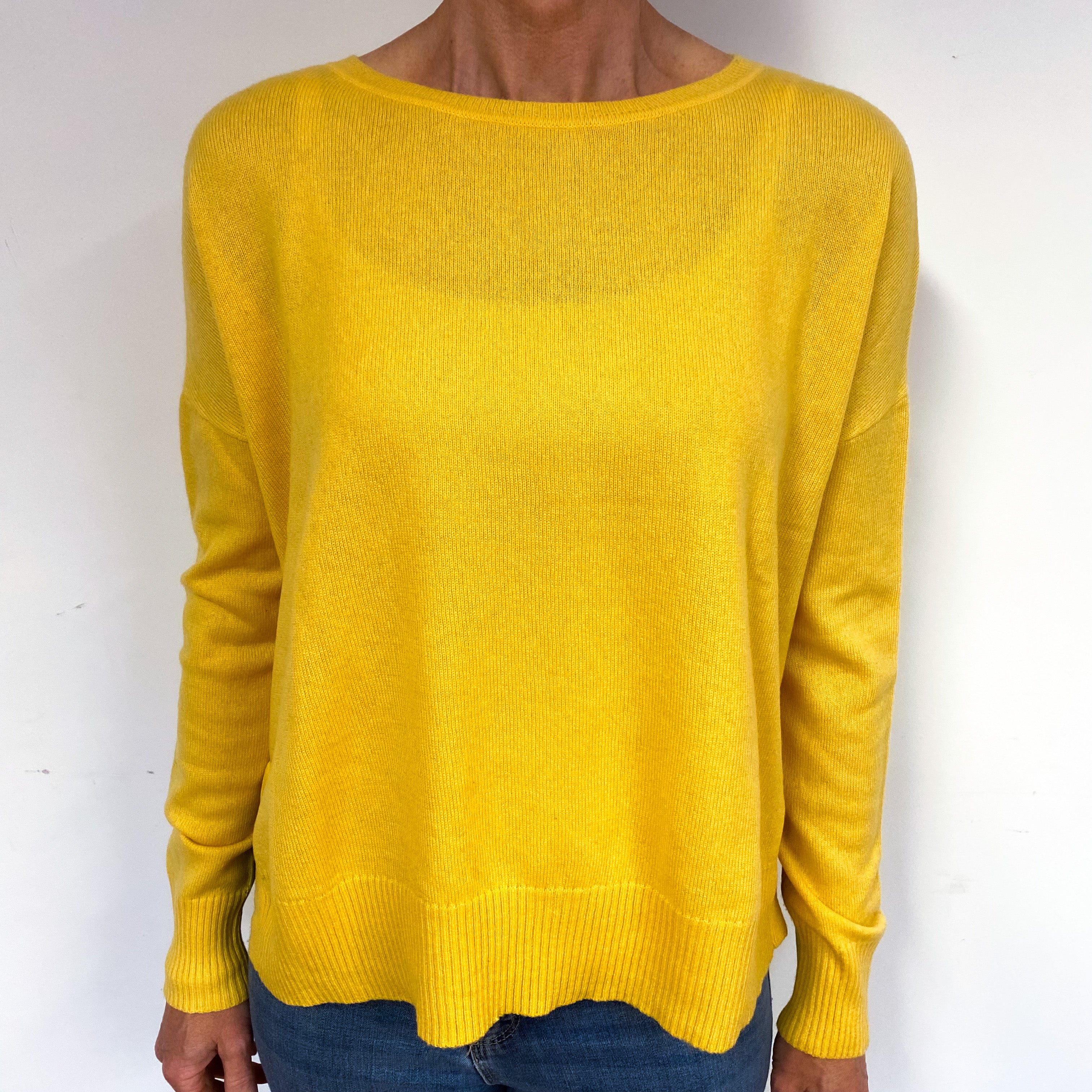 Sunflower Yellow Slouchy Cashmere Crew Neck Jumper Medium