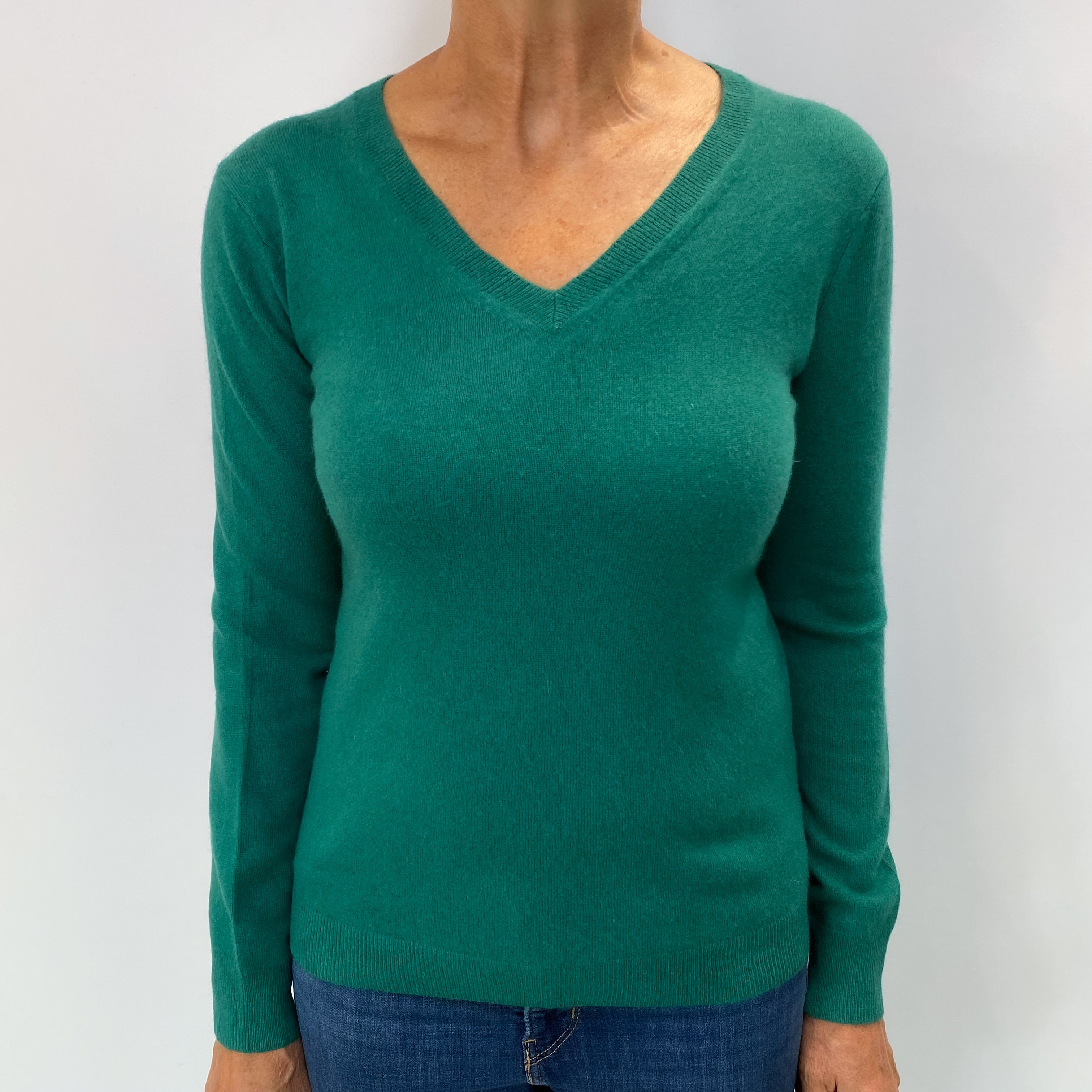 Dark Green Cashmere V Neck Jumper Medium