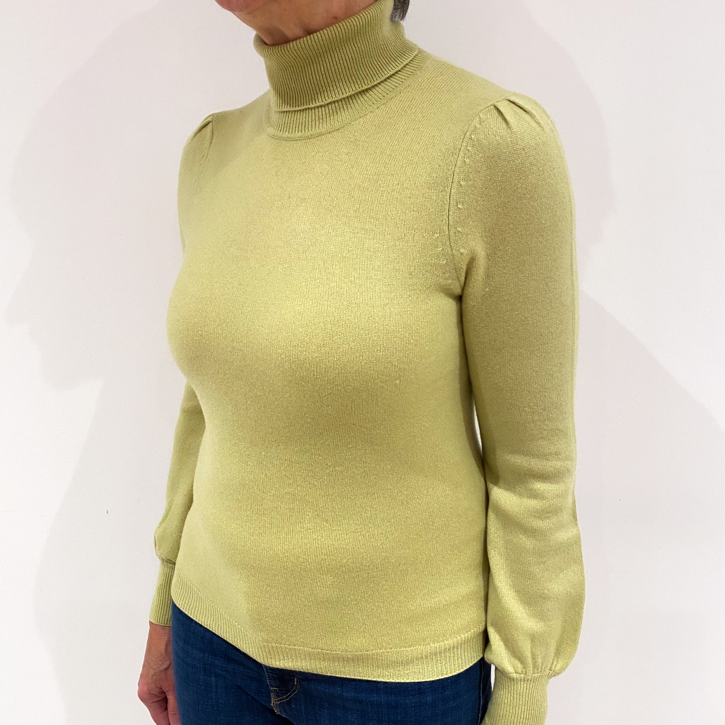 Pistachio Green Cashmere Polo Neck Jumper Medium