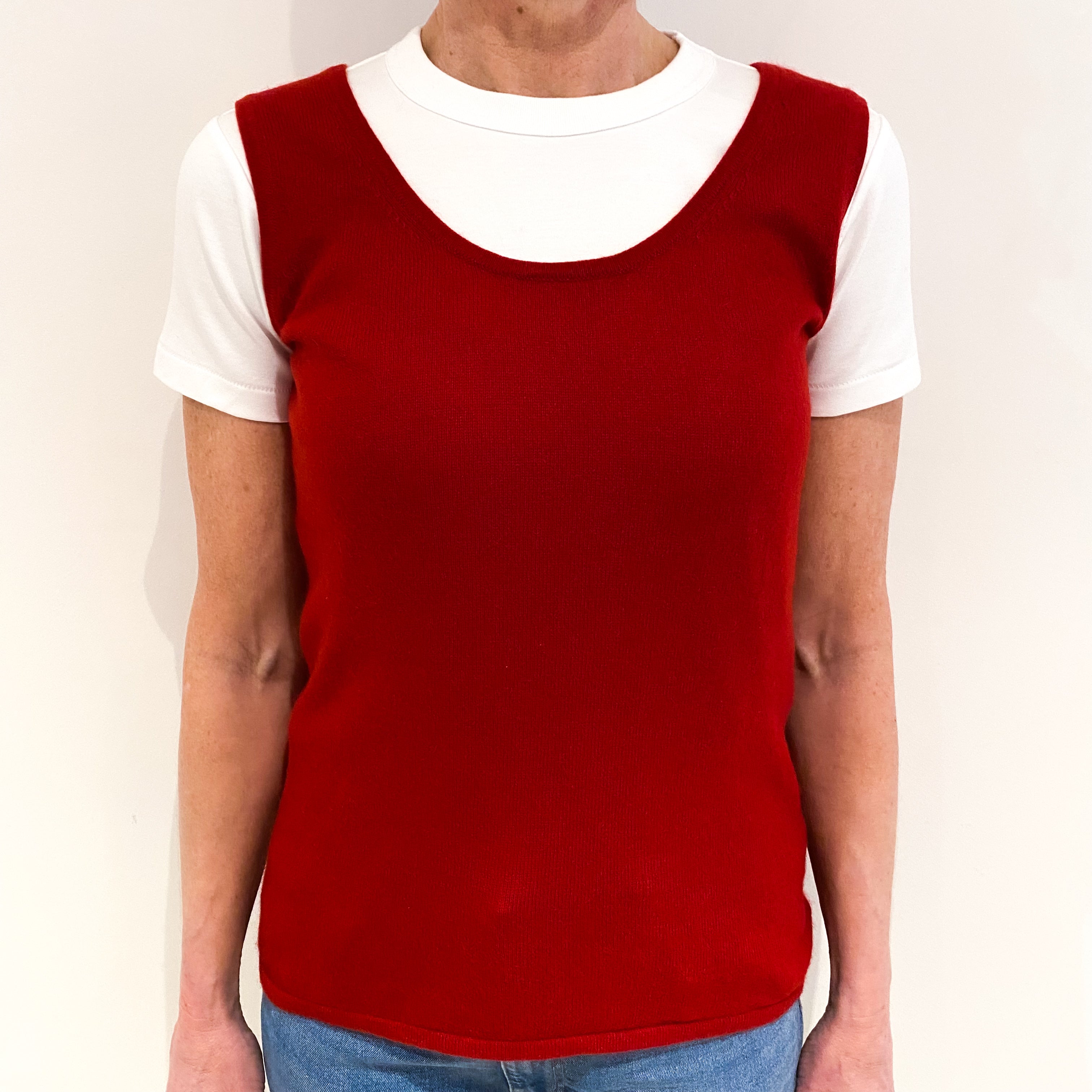 Spanish Red Cashmere Crew Neck Sleeveless Tank Top Small