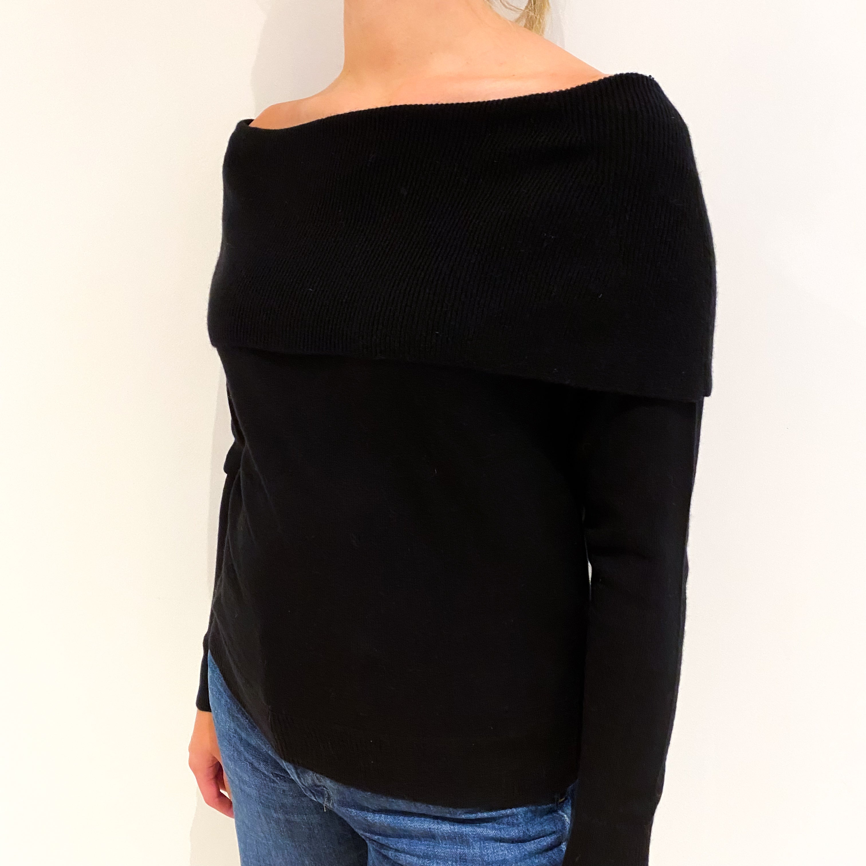 Black Cashmere Off Shoulder Jumper Small