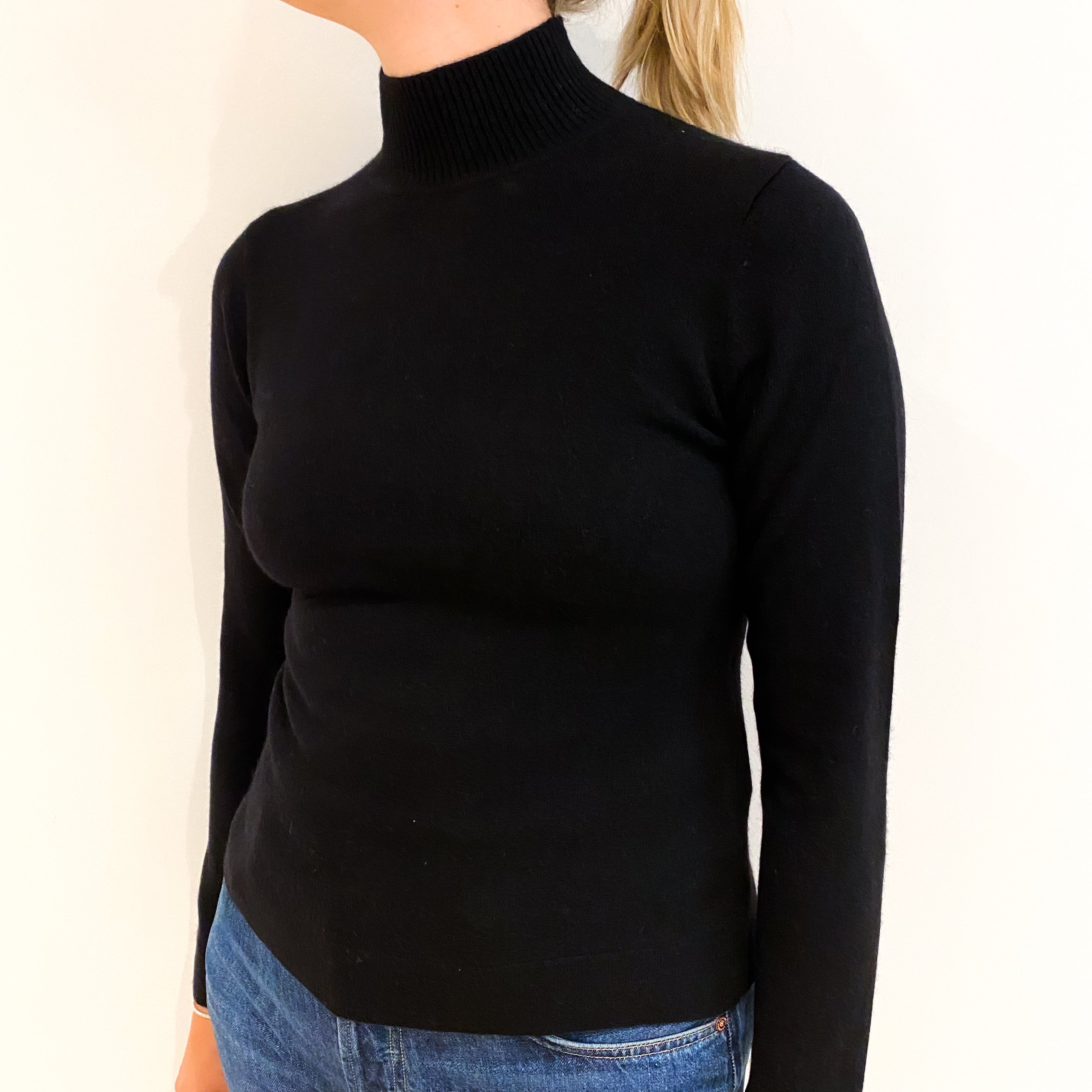 Black Cashmere Polo Neck Jumper Small