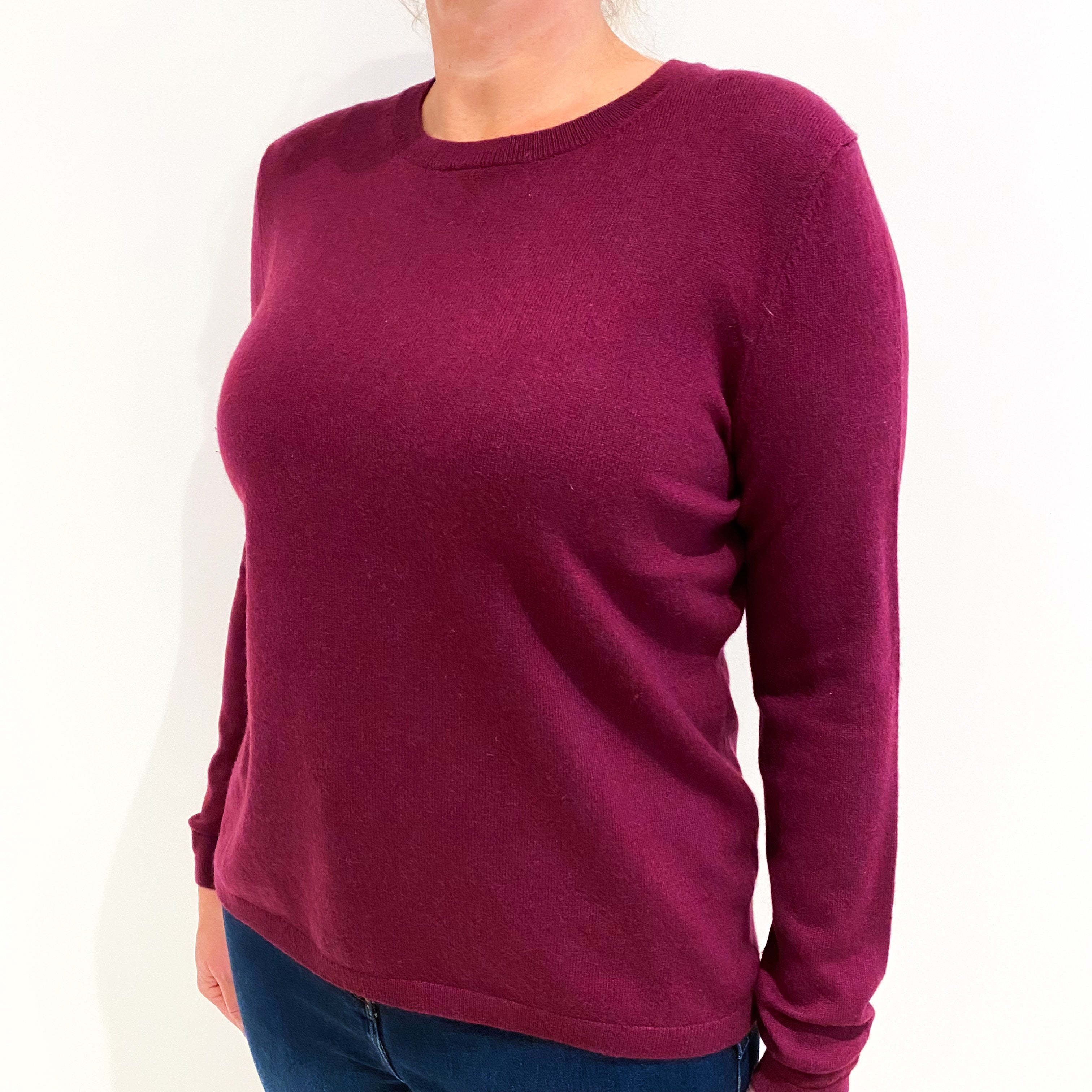 Wine Red Cashmere Crew Neck Jumper Large