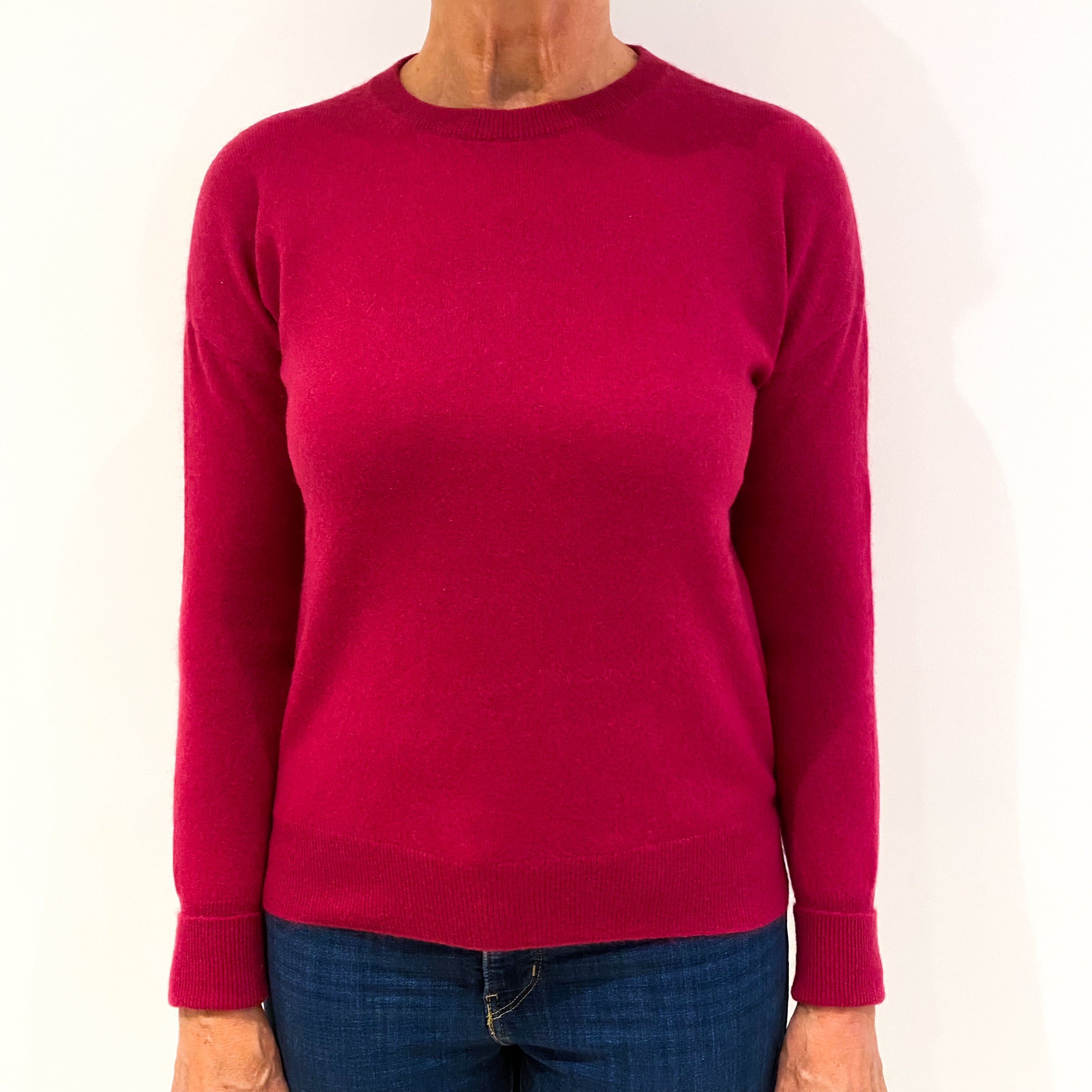 Raspberry Pink Cashmere Crew Neck Jumper Medium