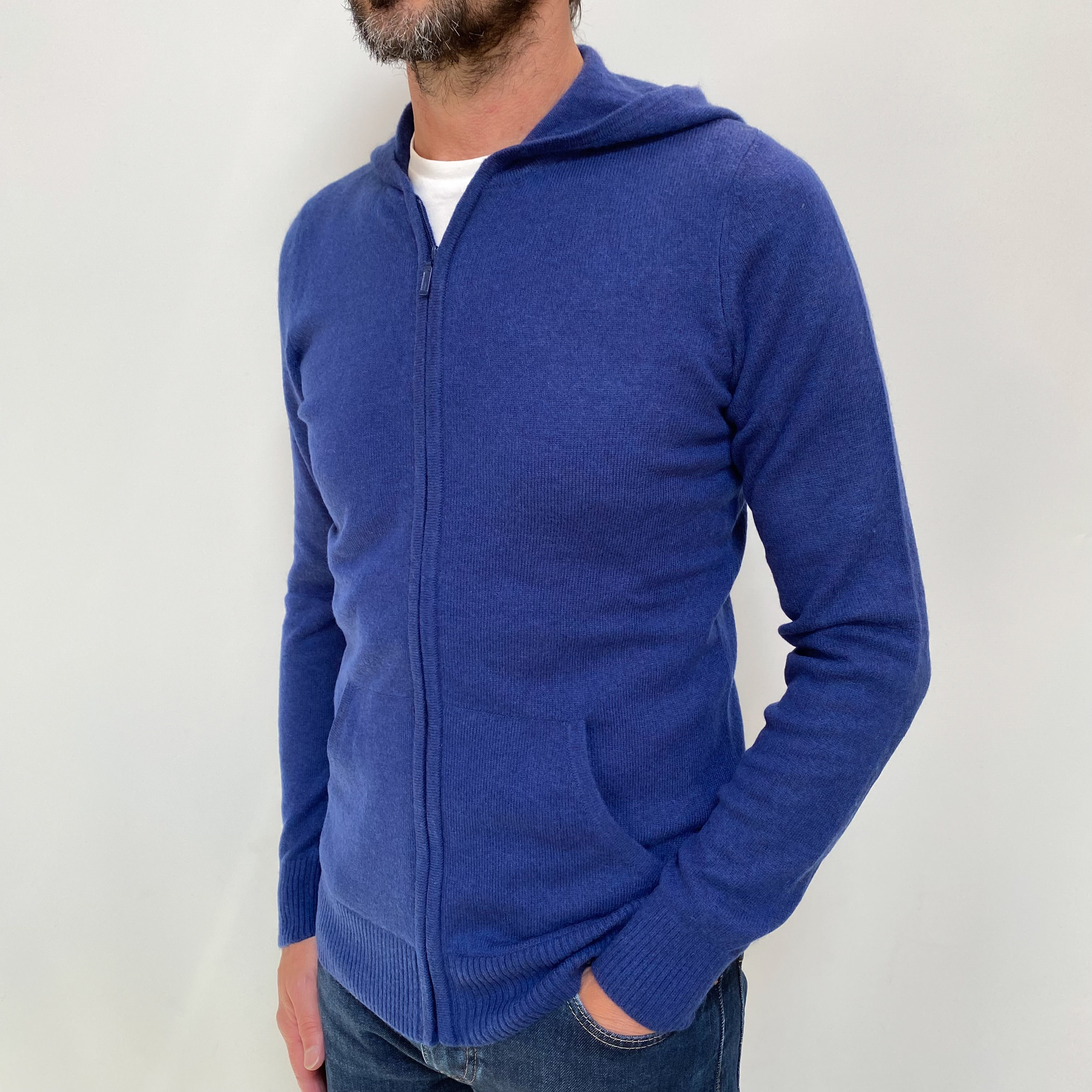 Men's French Navy Cashmere Zip Up Hoodie Small