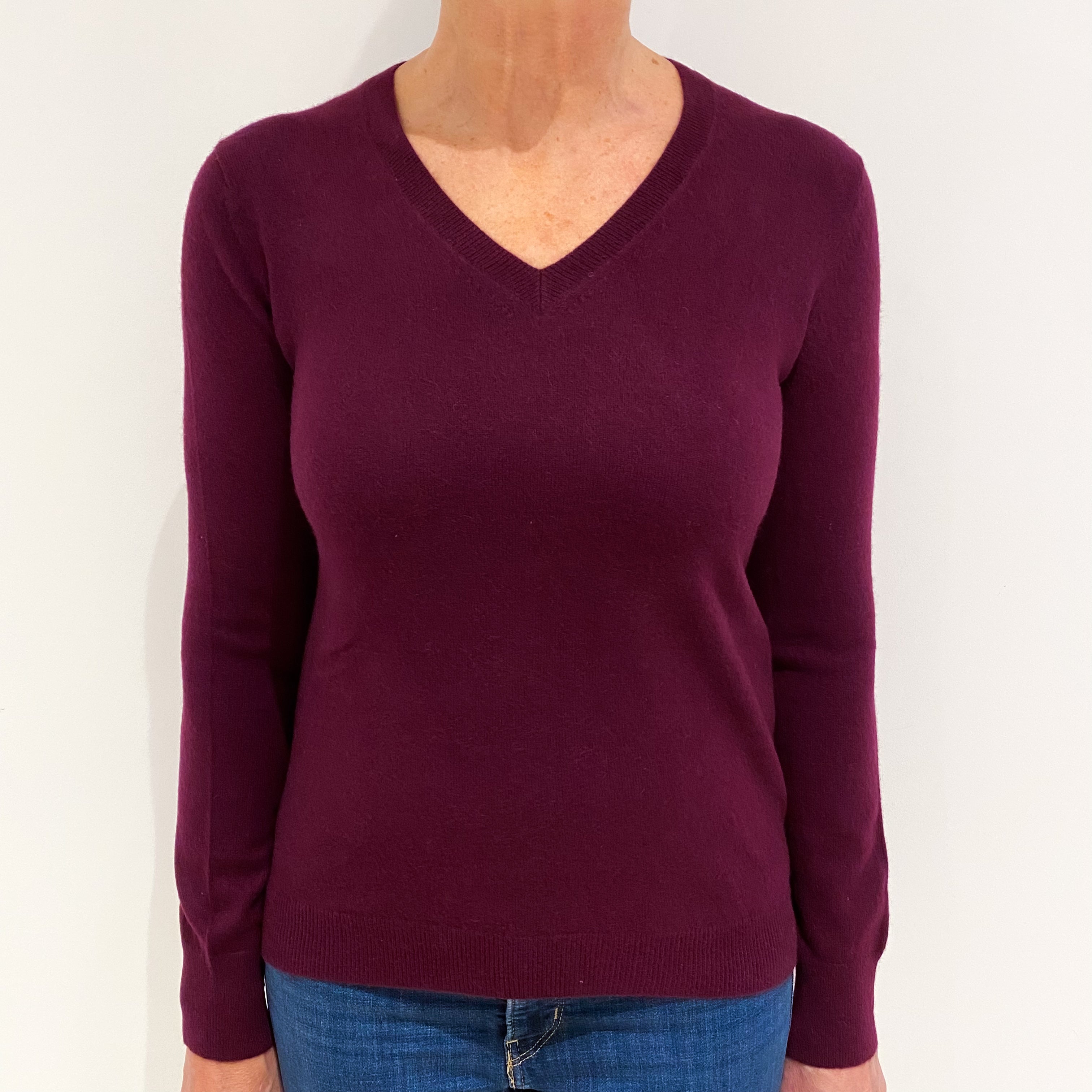 Mulberry Purple Cashmere V Neck Jumper Medium