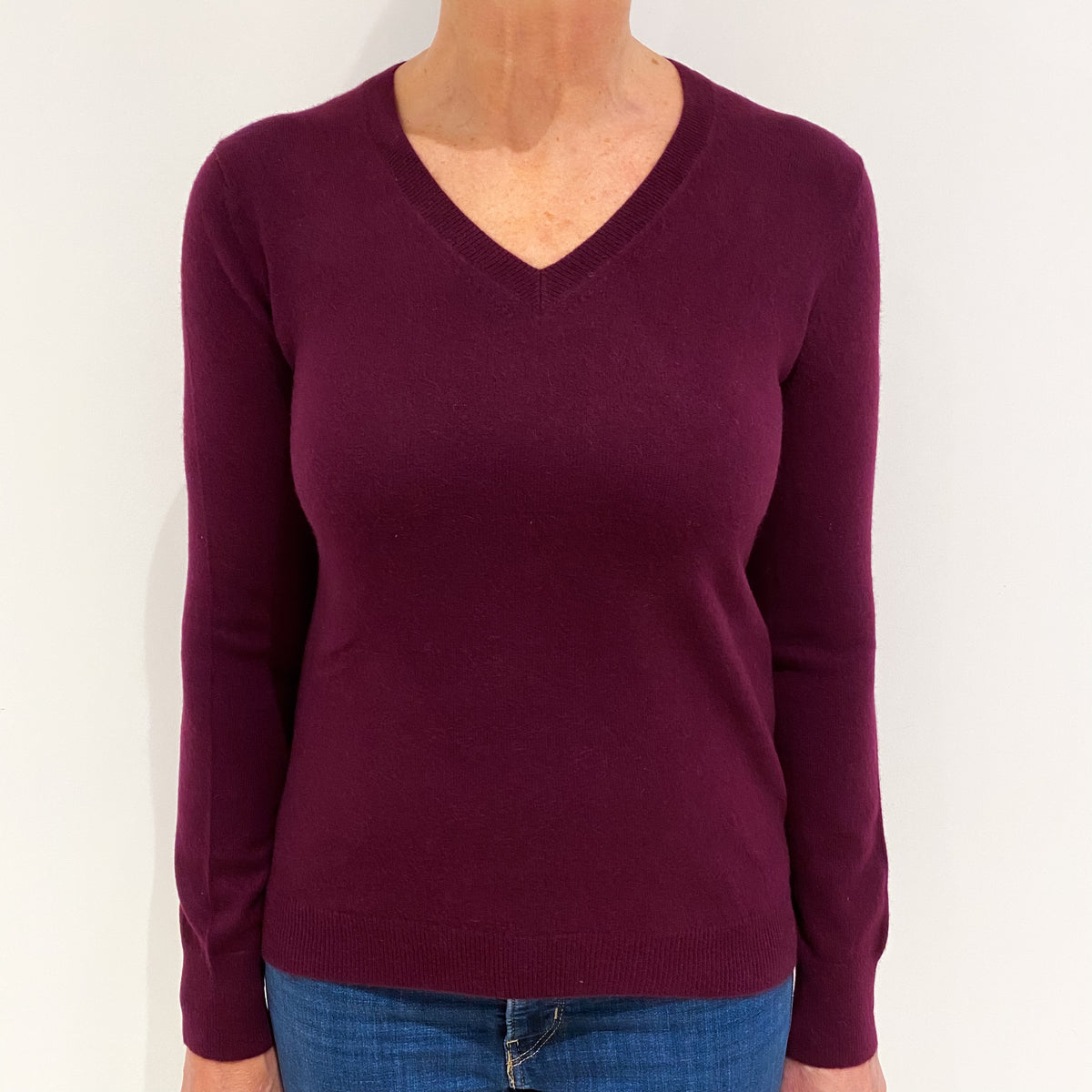 Mulberry Purple Cashmere V Neck Jumper Medium