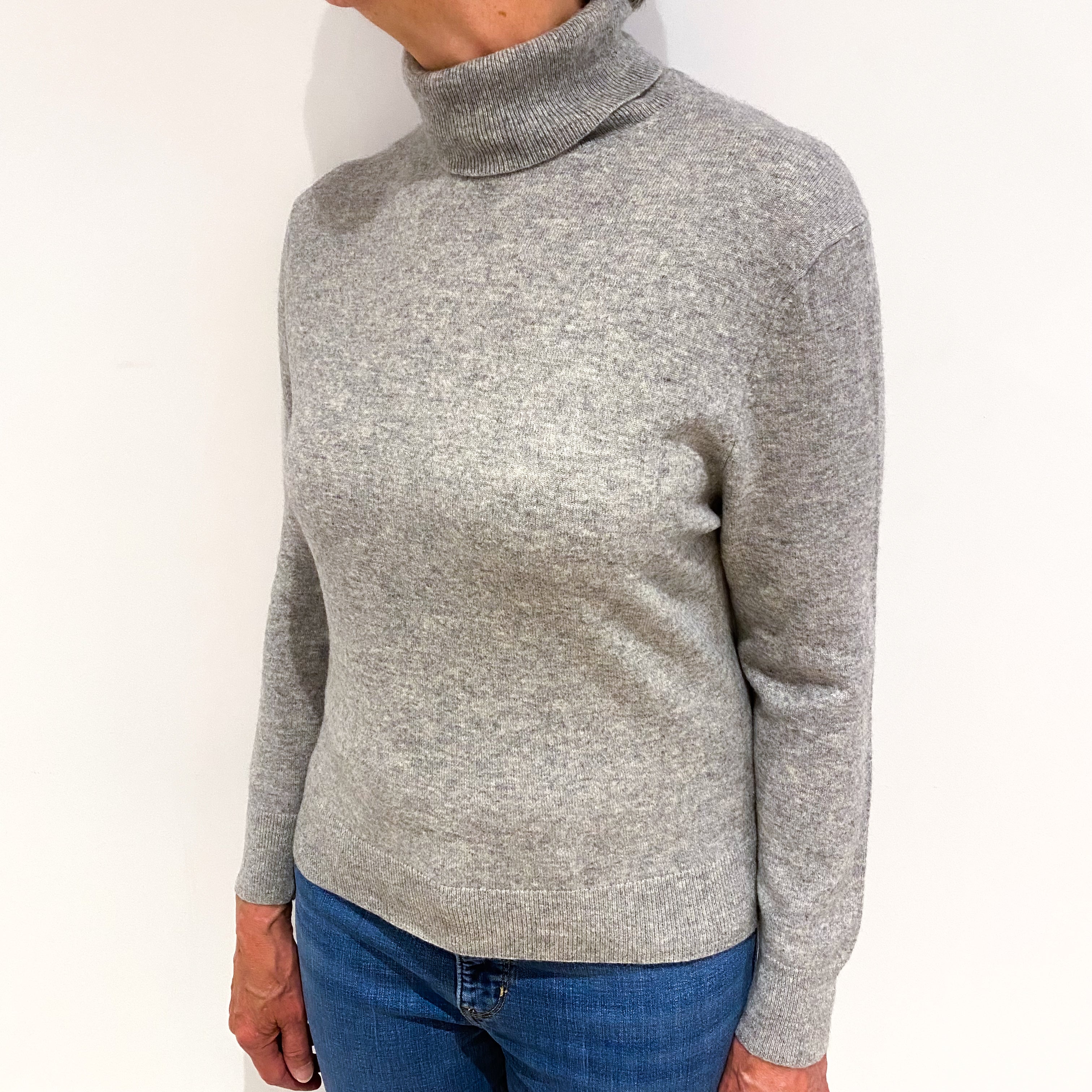 Smoke Grey Cashmere Polo Neck Jumper Medium