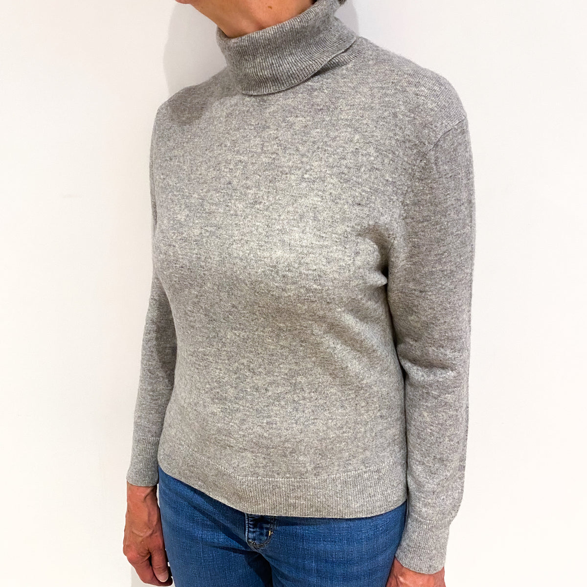 Smoke Grey Cashmere Polo Neck Jumper Medium