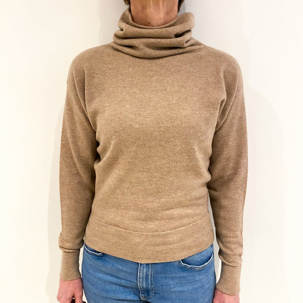 Joseph Biscuit Beige Cashmere Cowl Neck Jumper Small