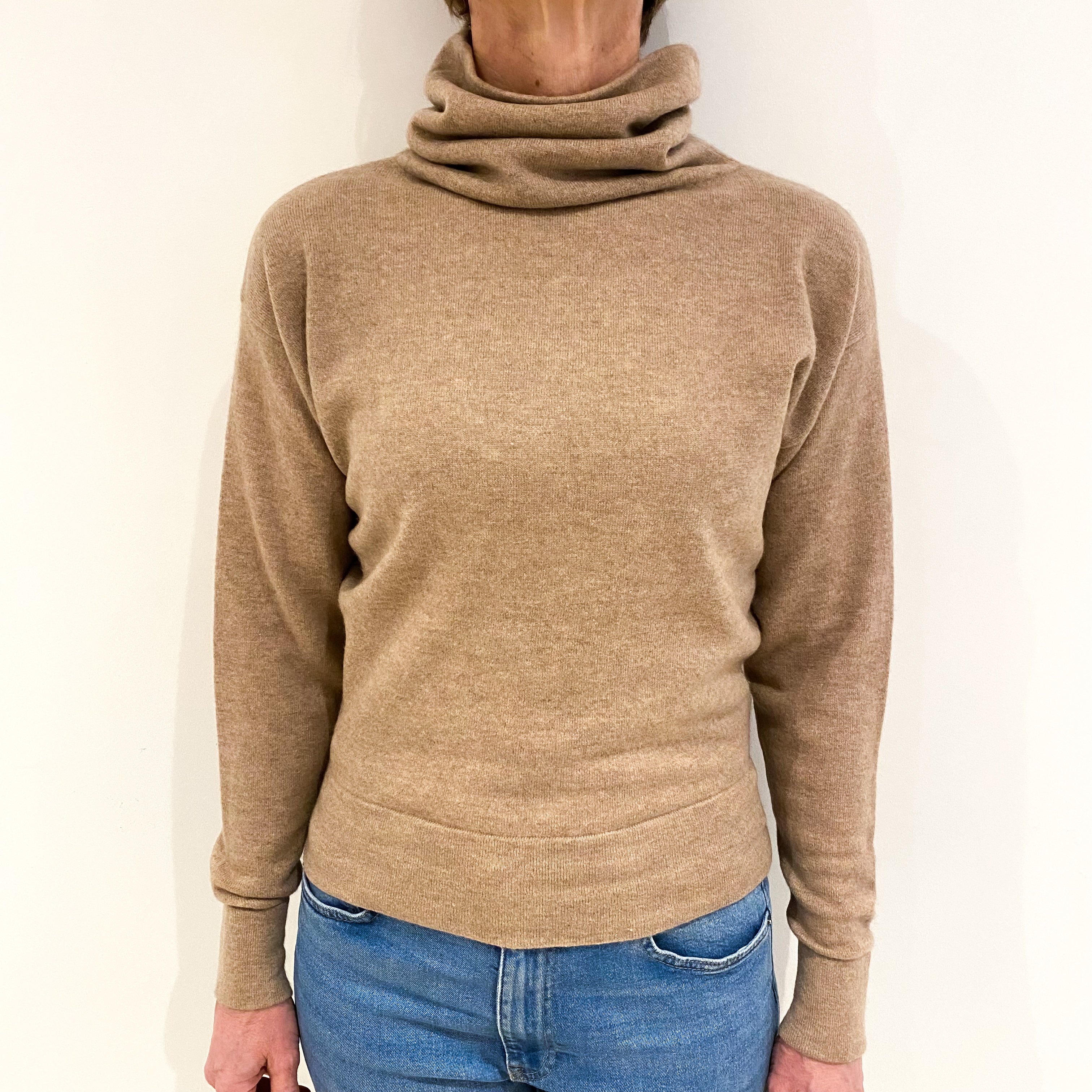 Joseph Biscuit Beige Cashmere Cowl Neck Jumper Small