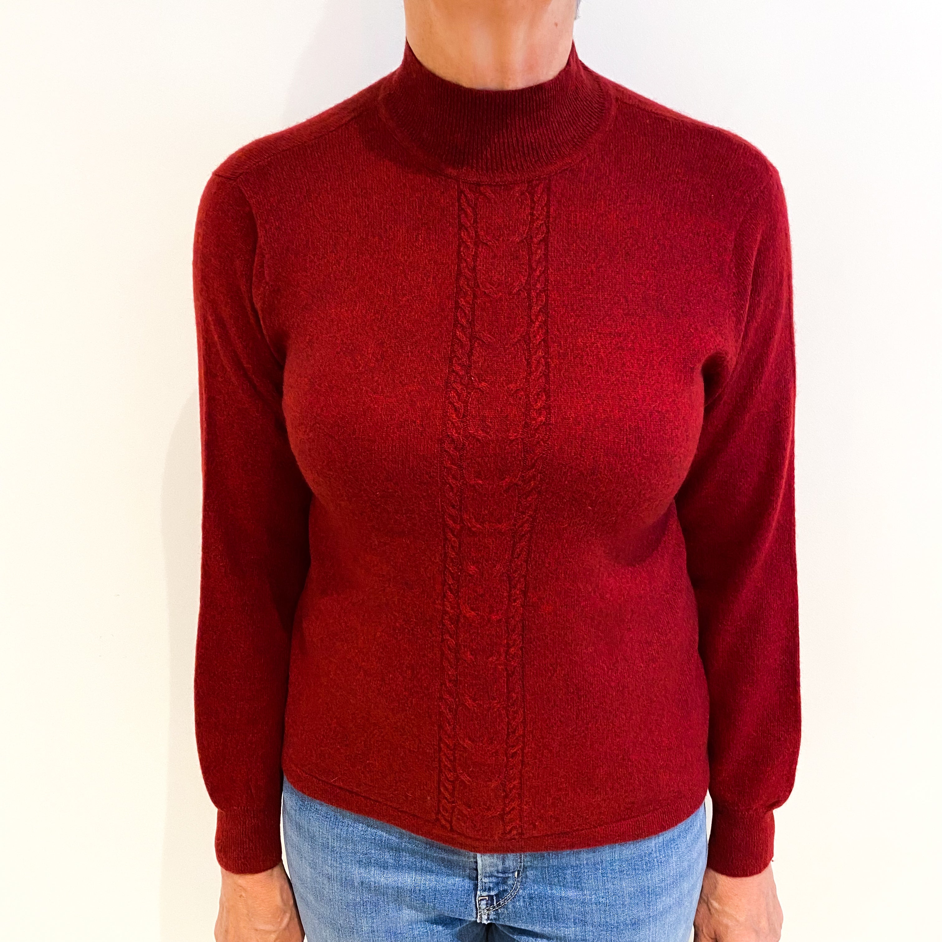 Crimson Red Marl Cashmere Turtle Neck Jumper Medium