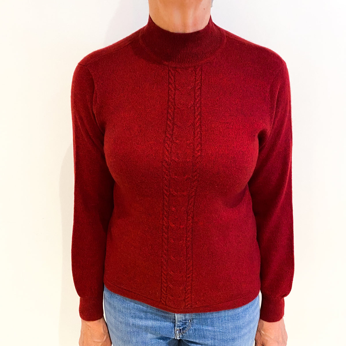 Crimson Red Marl Cashmere Turtle Neck Jumper Medium