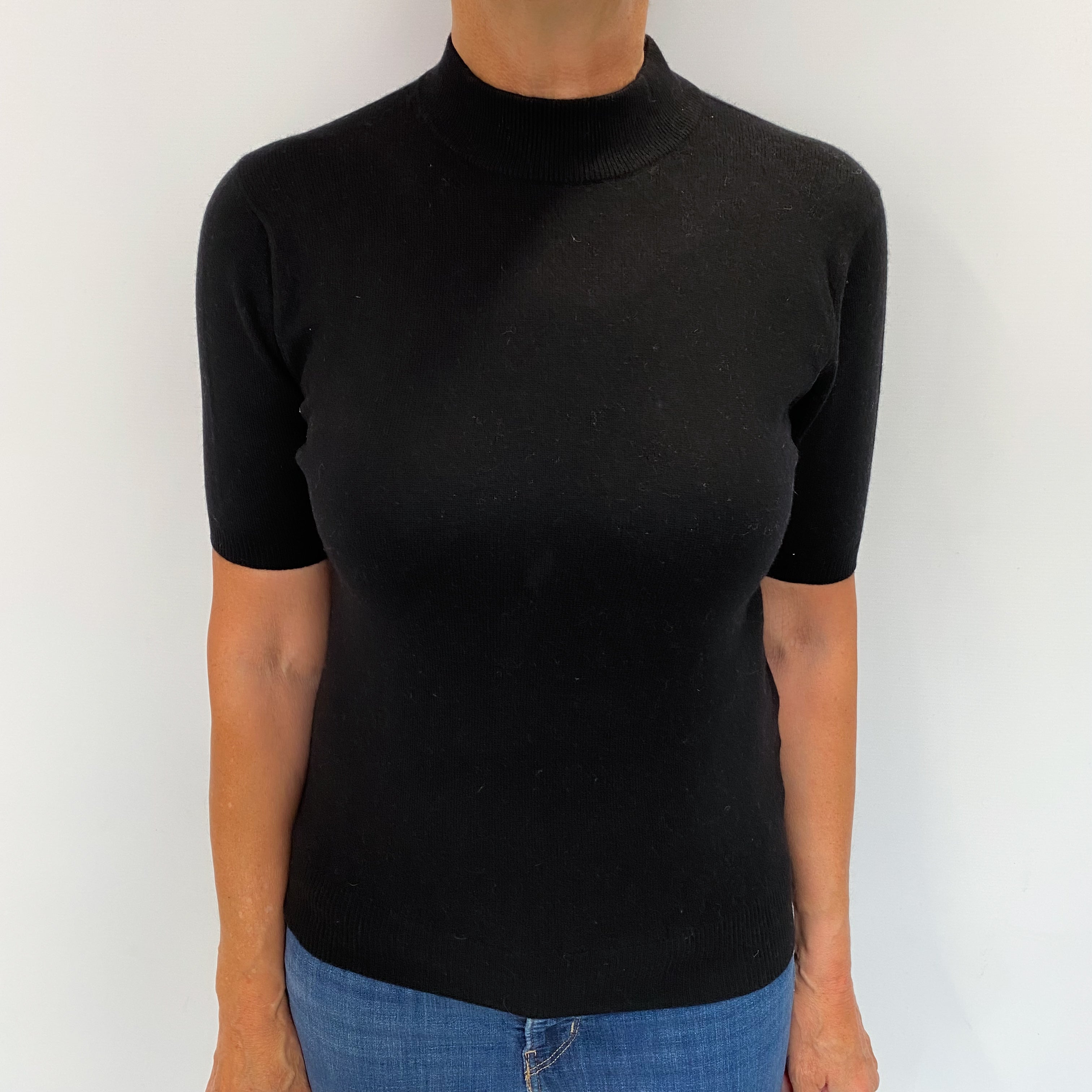 Black Cashmere Short Sleeved Turtle Neck Jumper Medium
