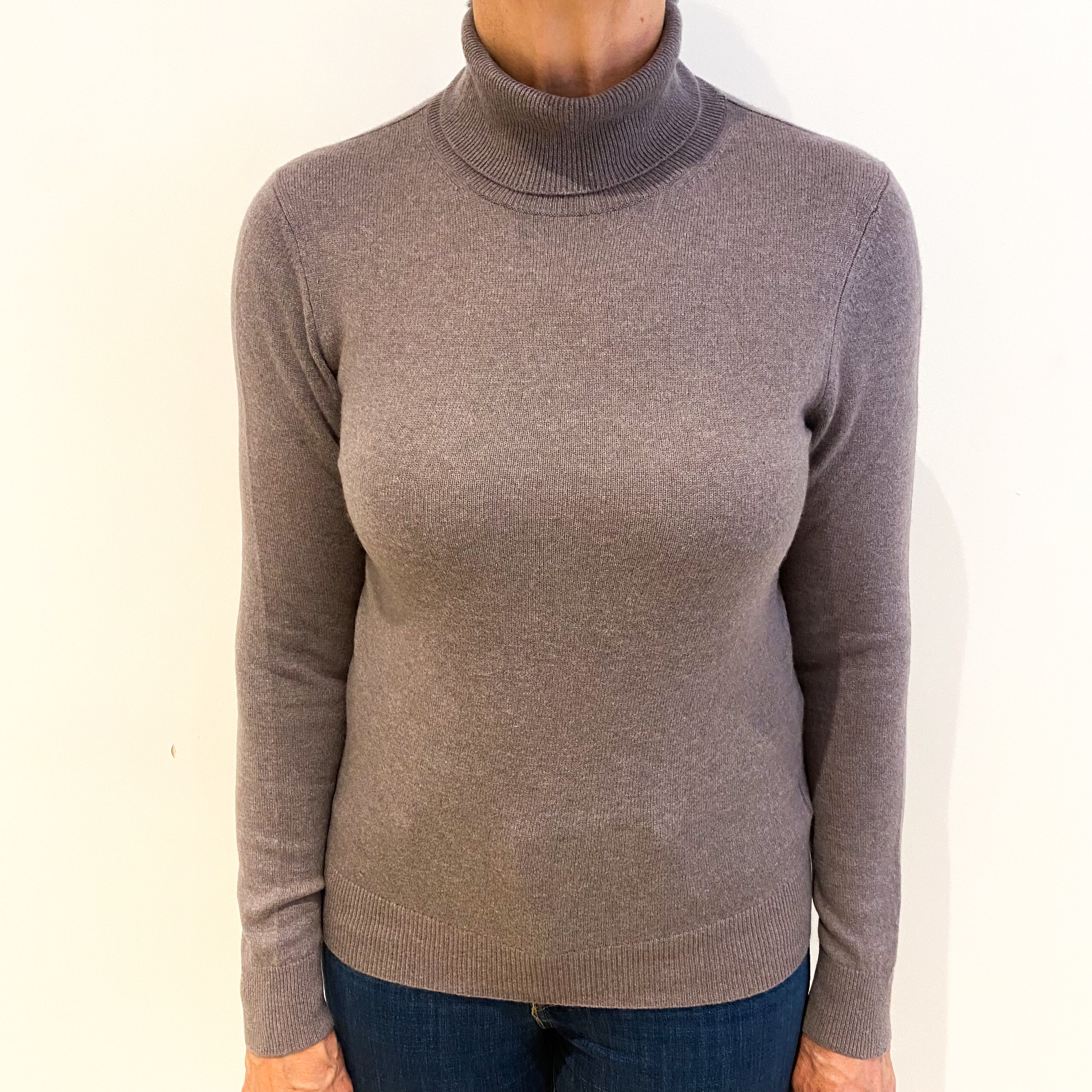 Heather Purple Cashmere Polo Neck Jumper Medium