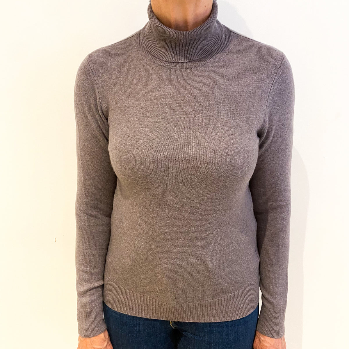 Heather Purple Cashmere Polo Neck Jumper Medium