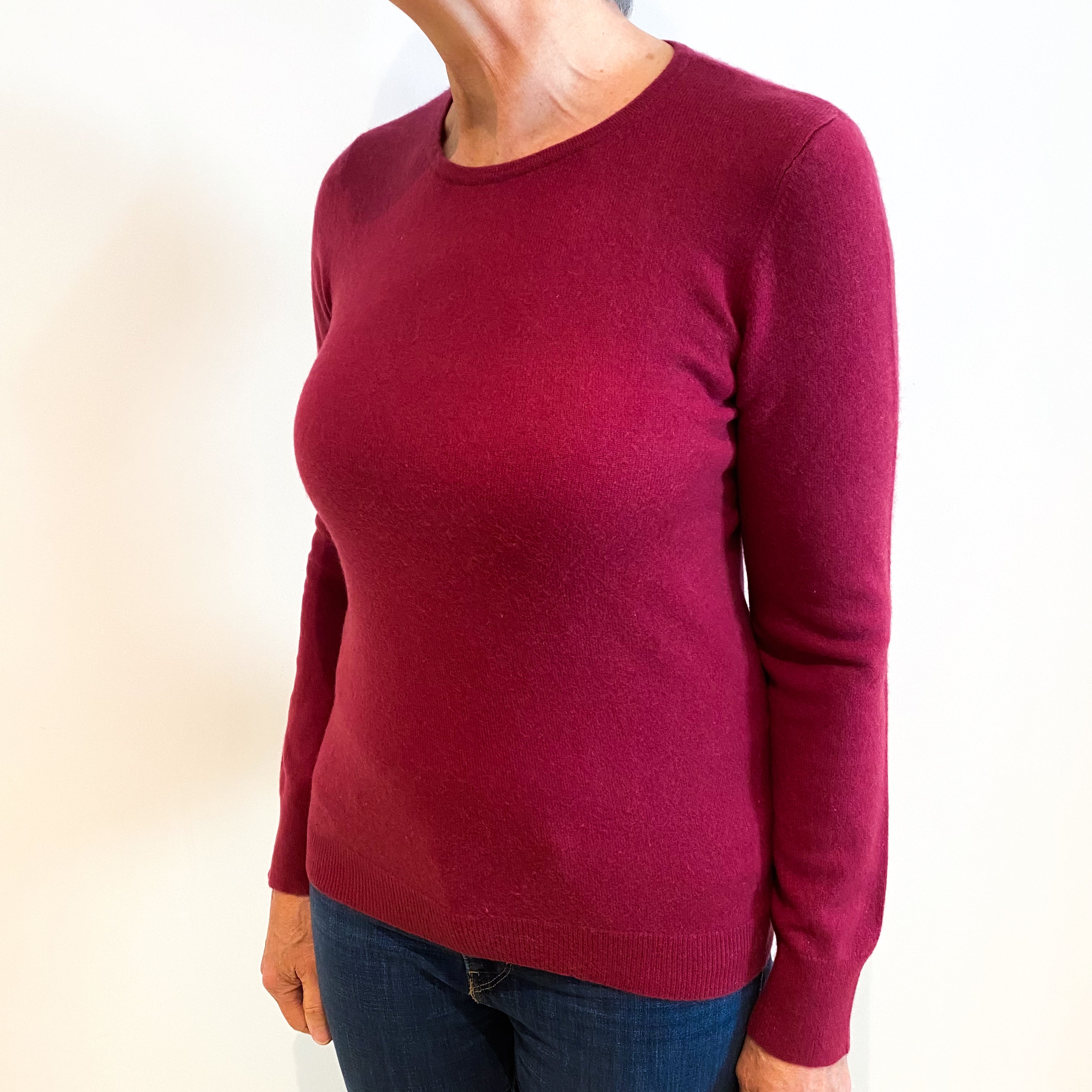 Plum Red Cashmere Crew Neck Jumper Medium