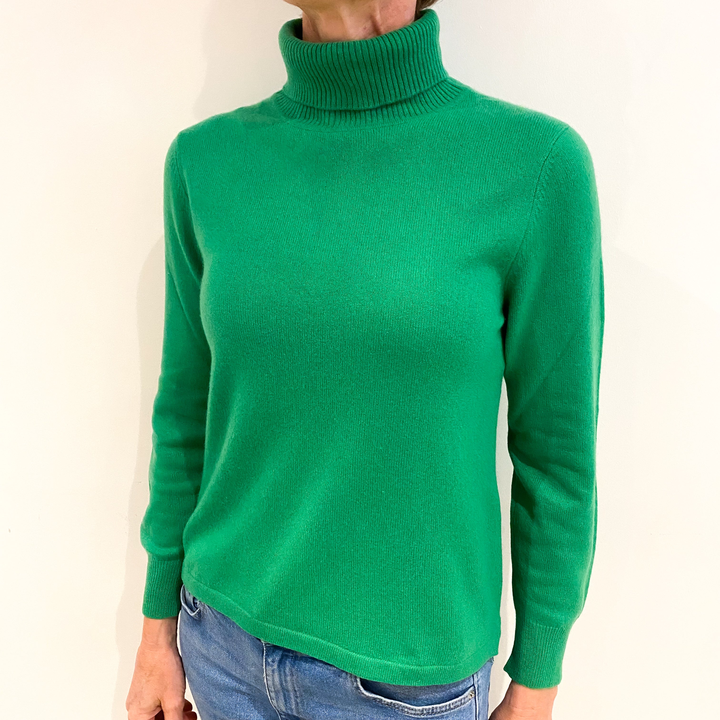 Jade Green Cashmere Polo Neck Jumper Small