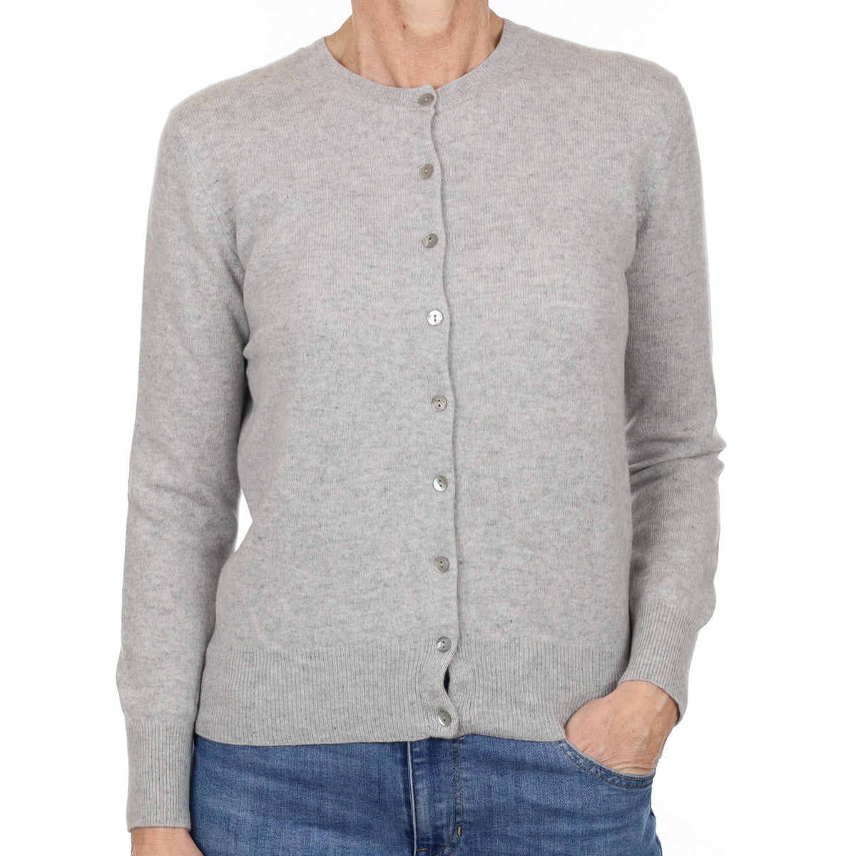 Smoke Grey Cashmere Crew Neck Cardigan Small