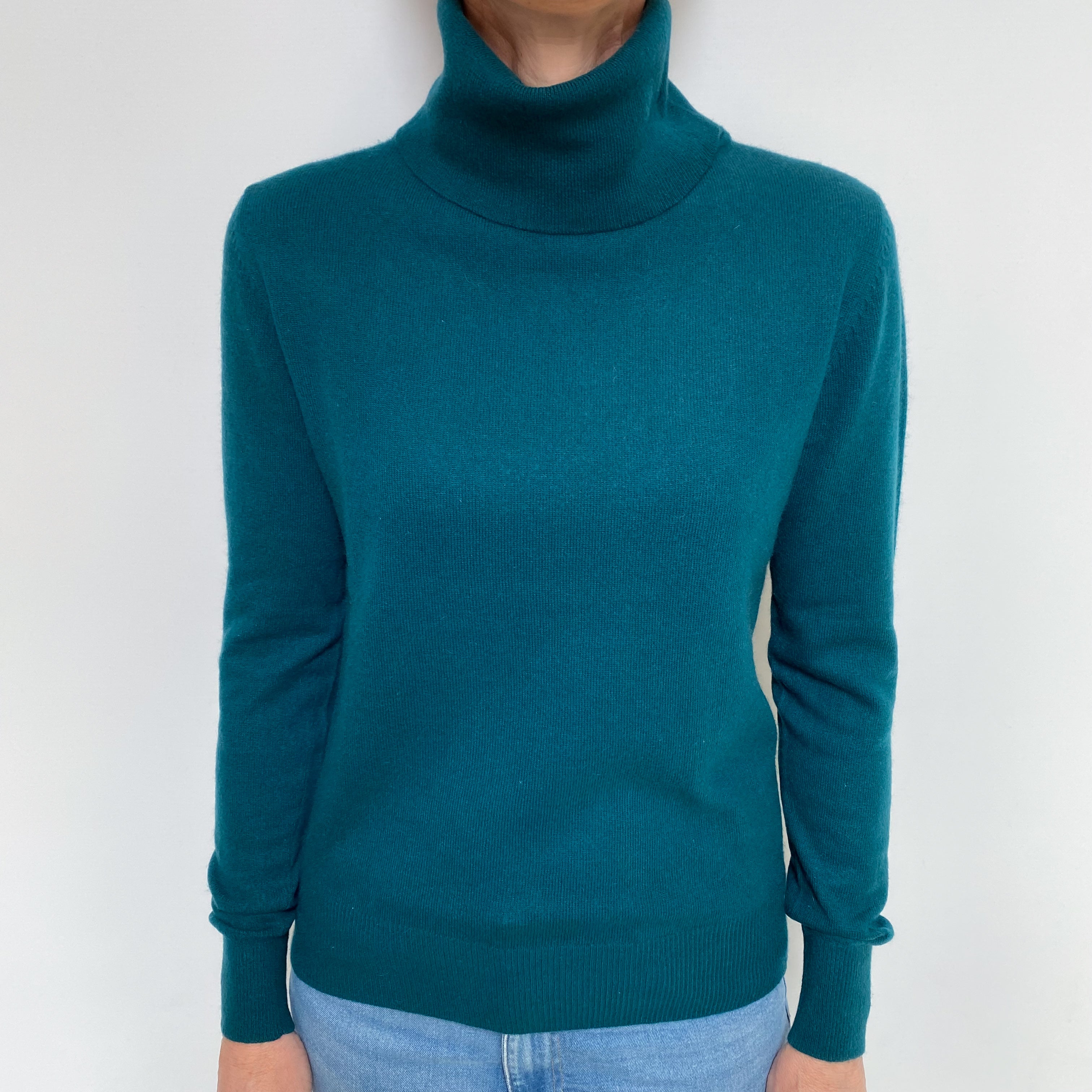 Deep Spruce Green Cashmere Polo Neck Jumper Small