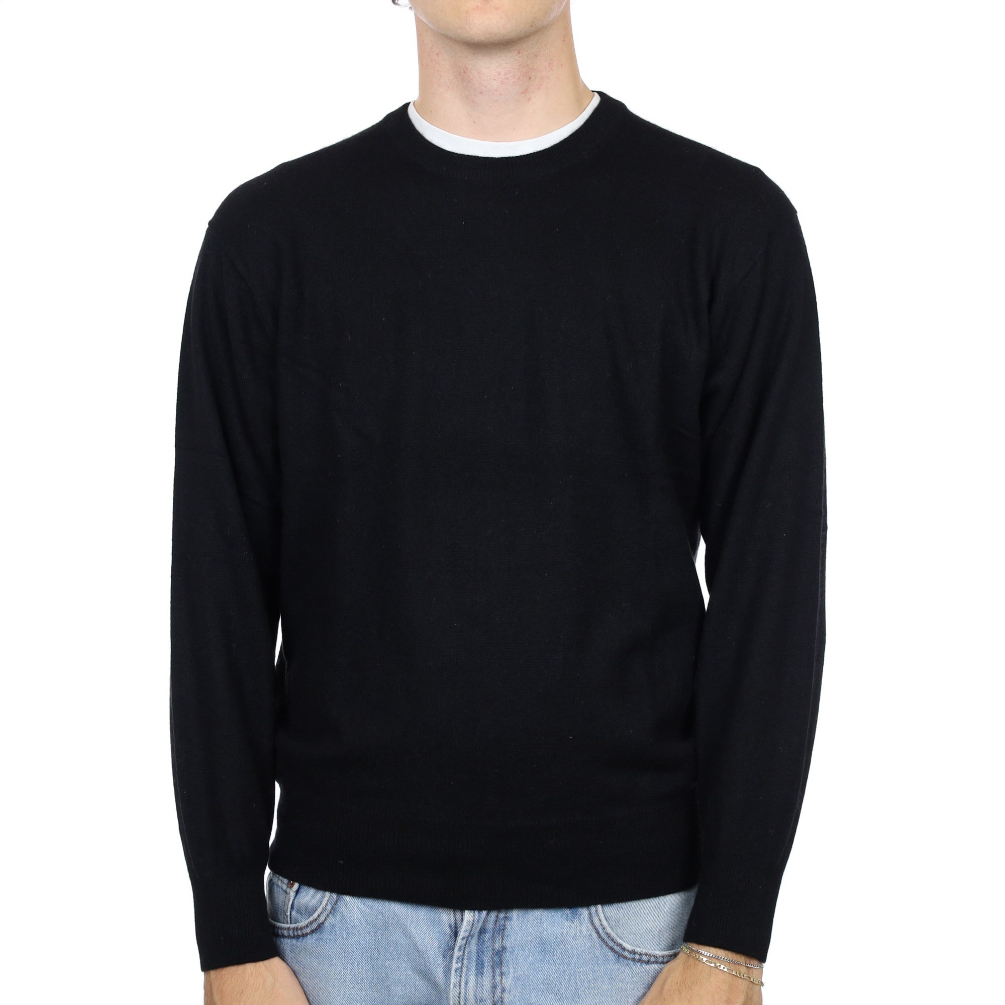 Men's Black Cashmere Crew Neck Jumper Medium