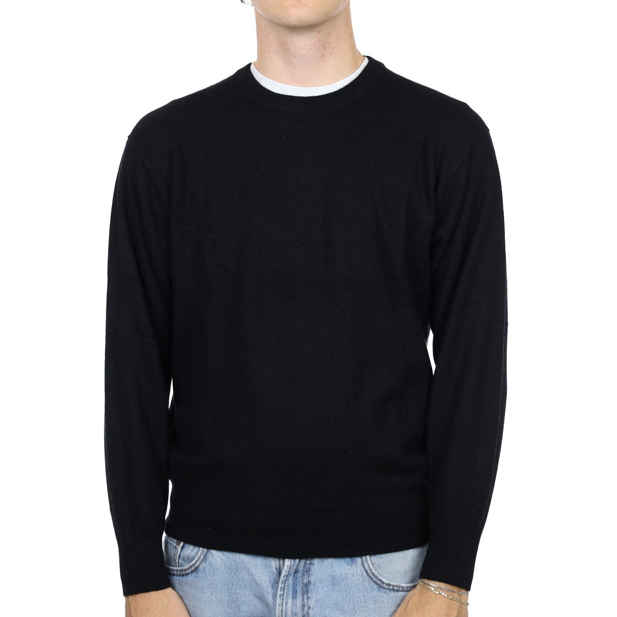 Men's Black Cashmere Crew Neck Jumper Medium