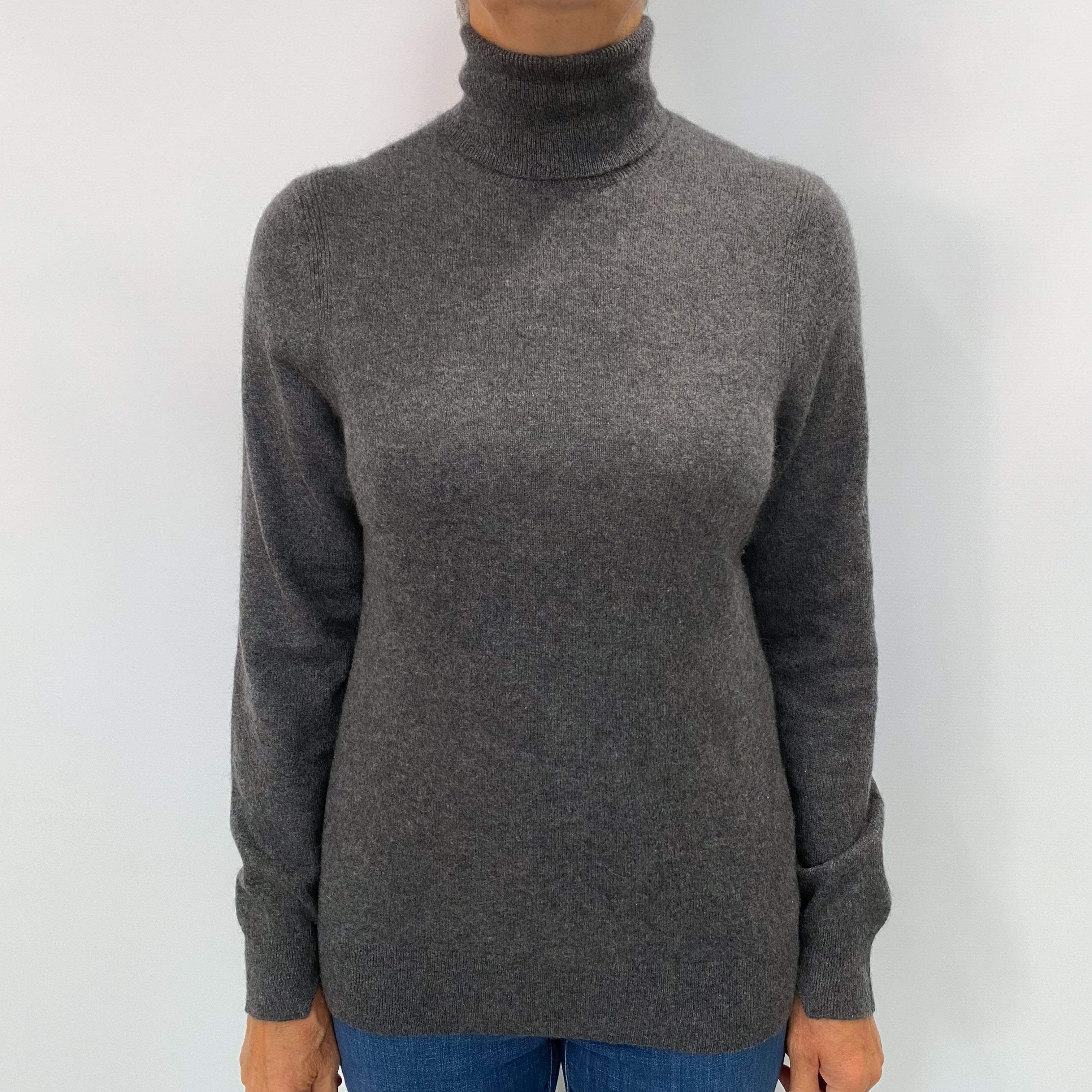Slate Grey Cashmere Polo Neck Jumper Medium
