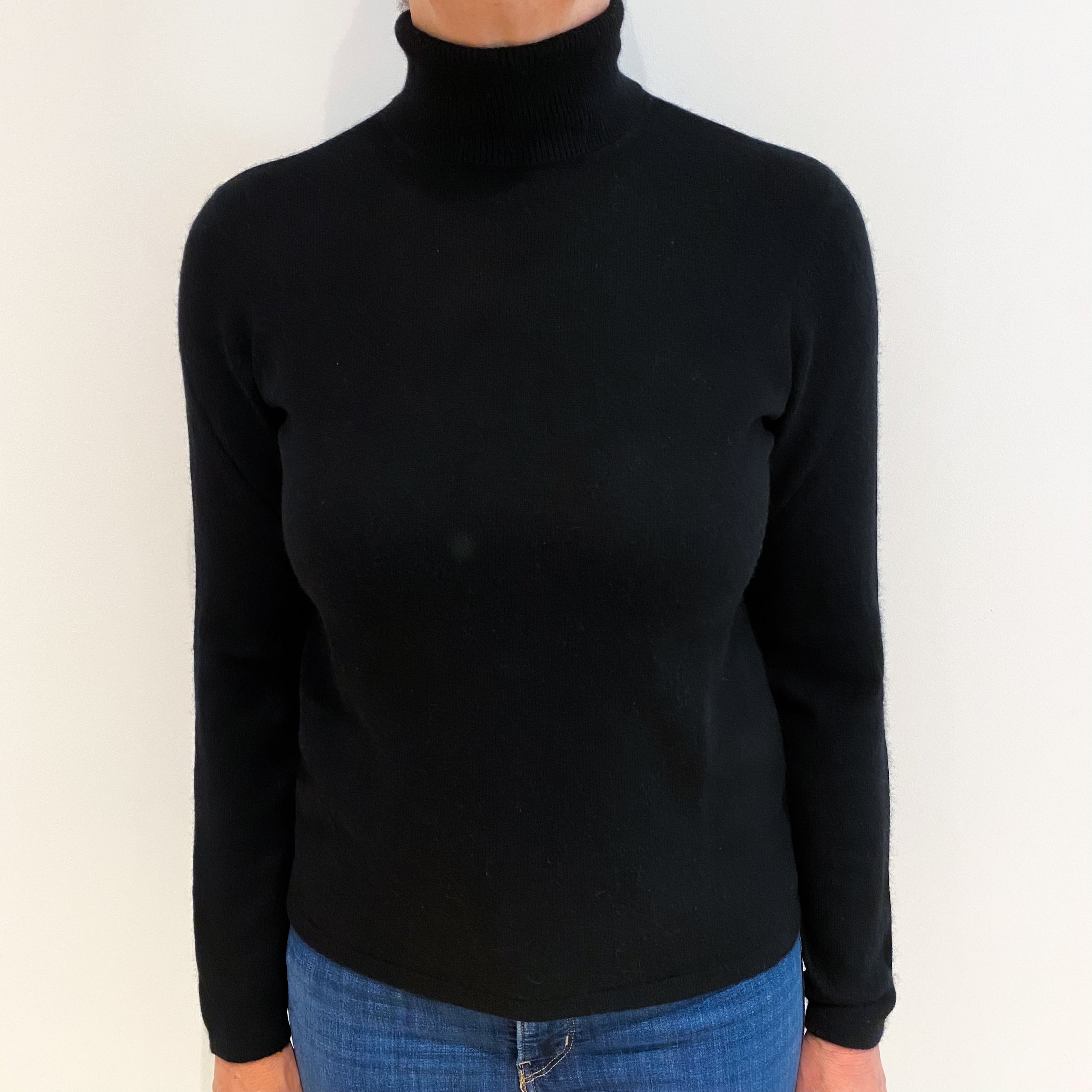 Black Cashmere Polo Neck Jumper Medium