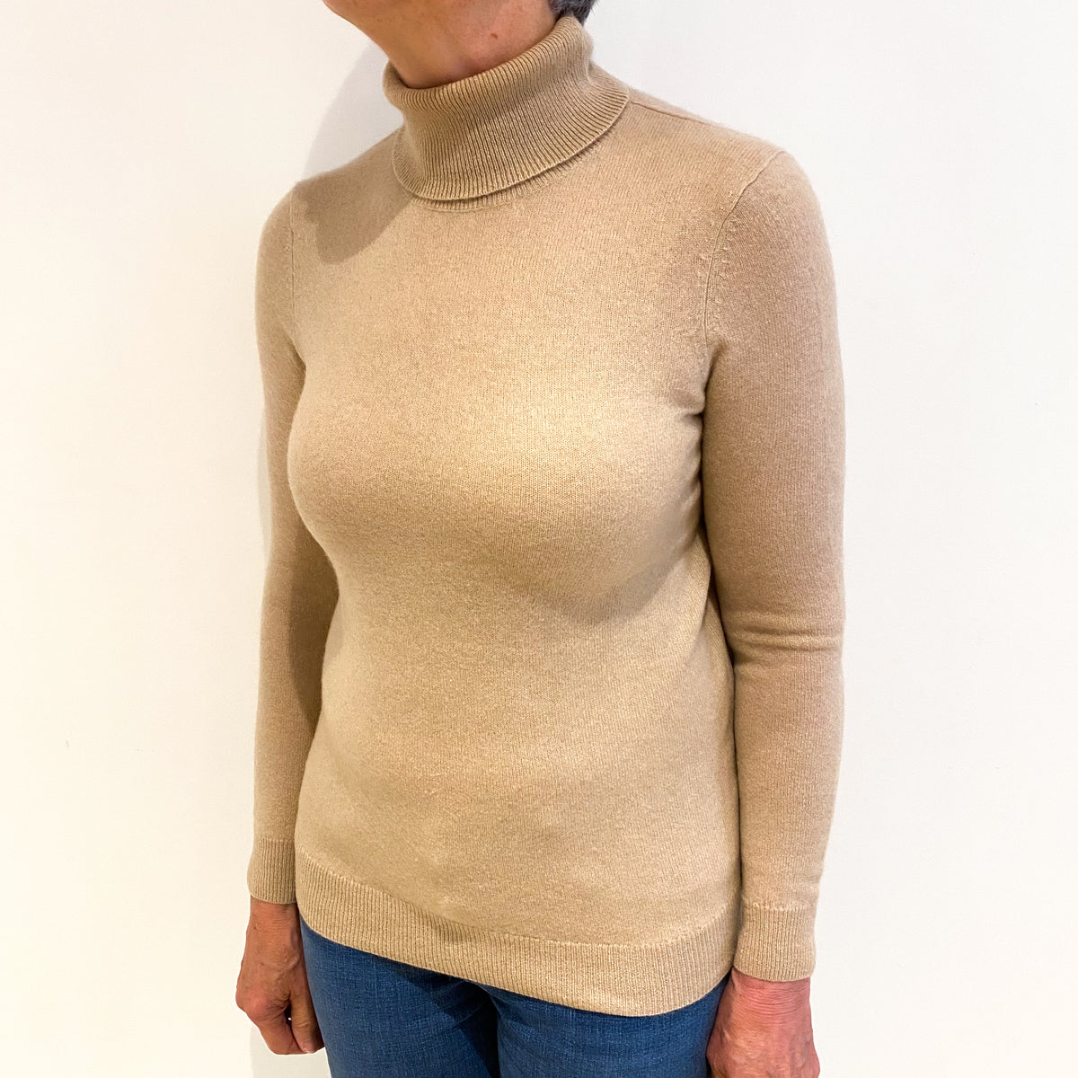 Fudge Brown Cashmere Polo Neck Jumper Medium