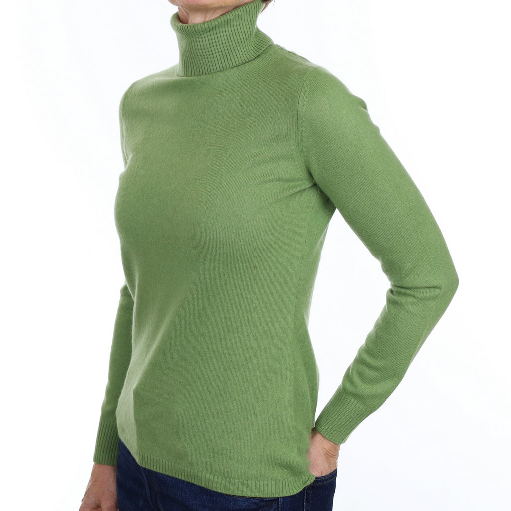 Apple Green Cashmere Polo Neck Jumper Small