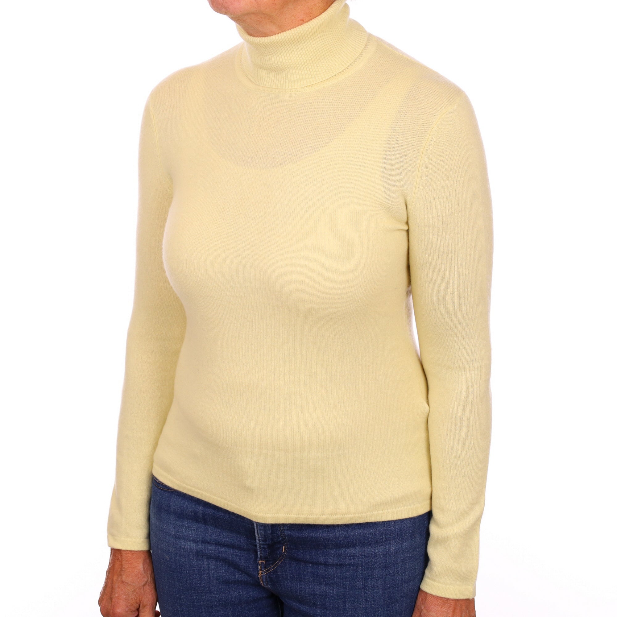 Primrose Yellow Cashmere Polo Neck Jumper Medium