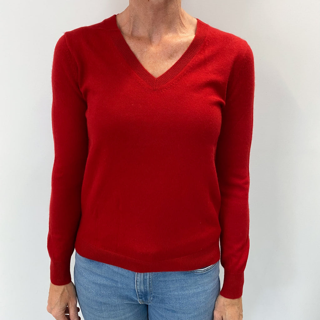 Spanish Red Cashmere V Neck Jumper Small