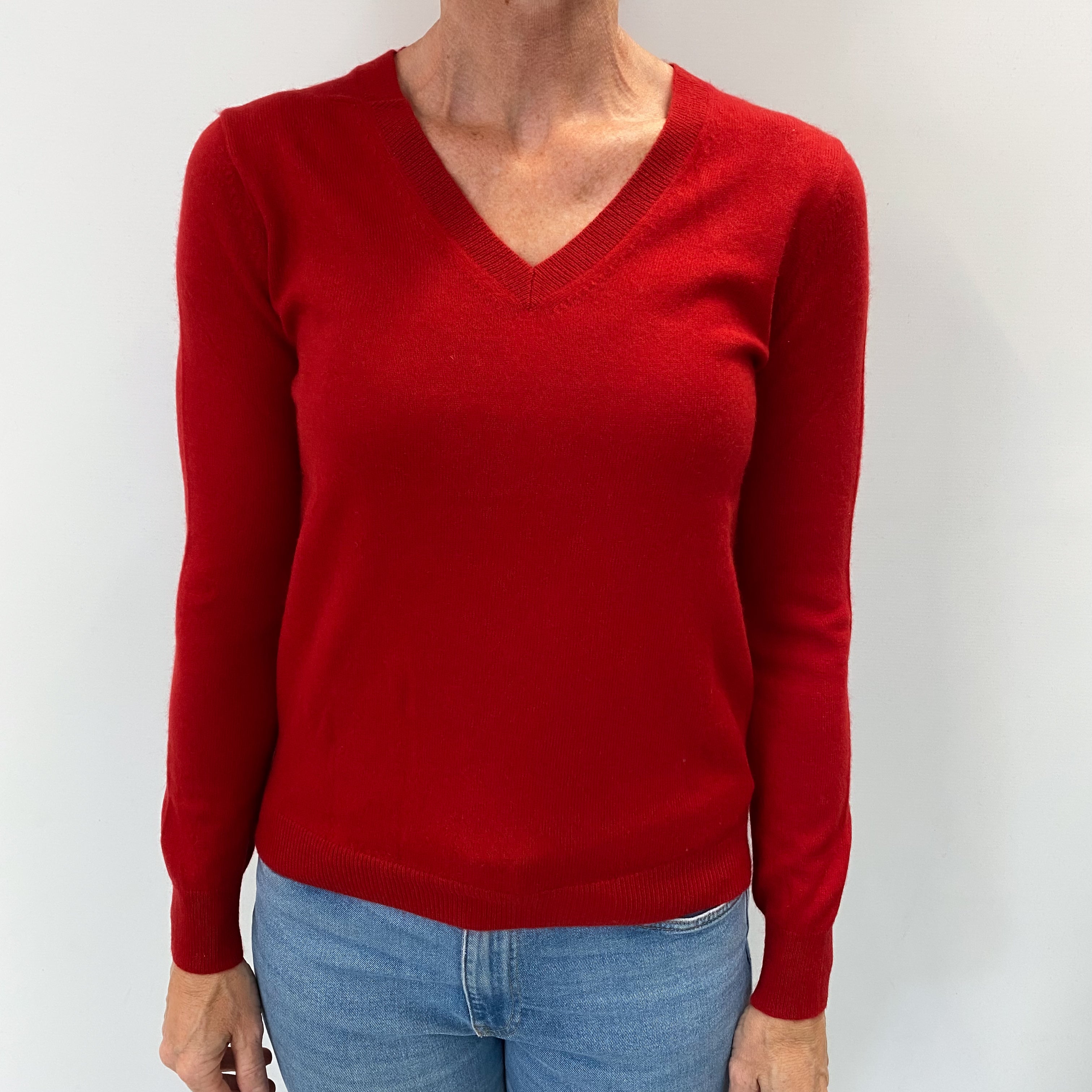 Spanish Red Cashmere V Neck Jumper Small