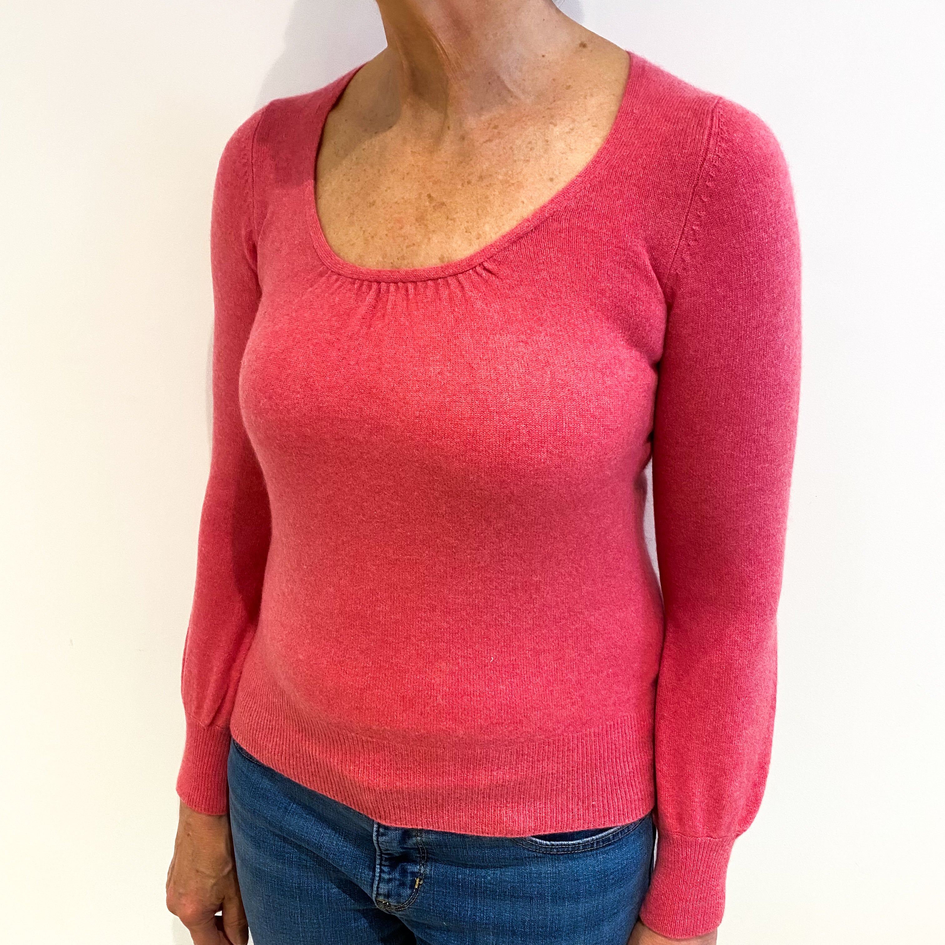 Loganberry Pink Cashmere Scoop Ruched Neck Jumper Medium