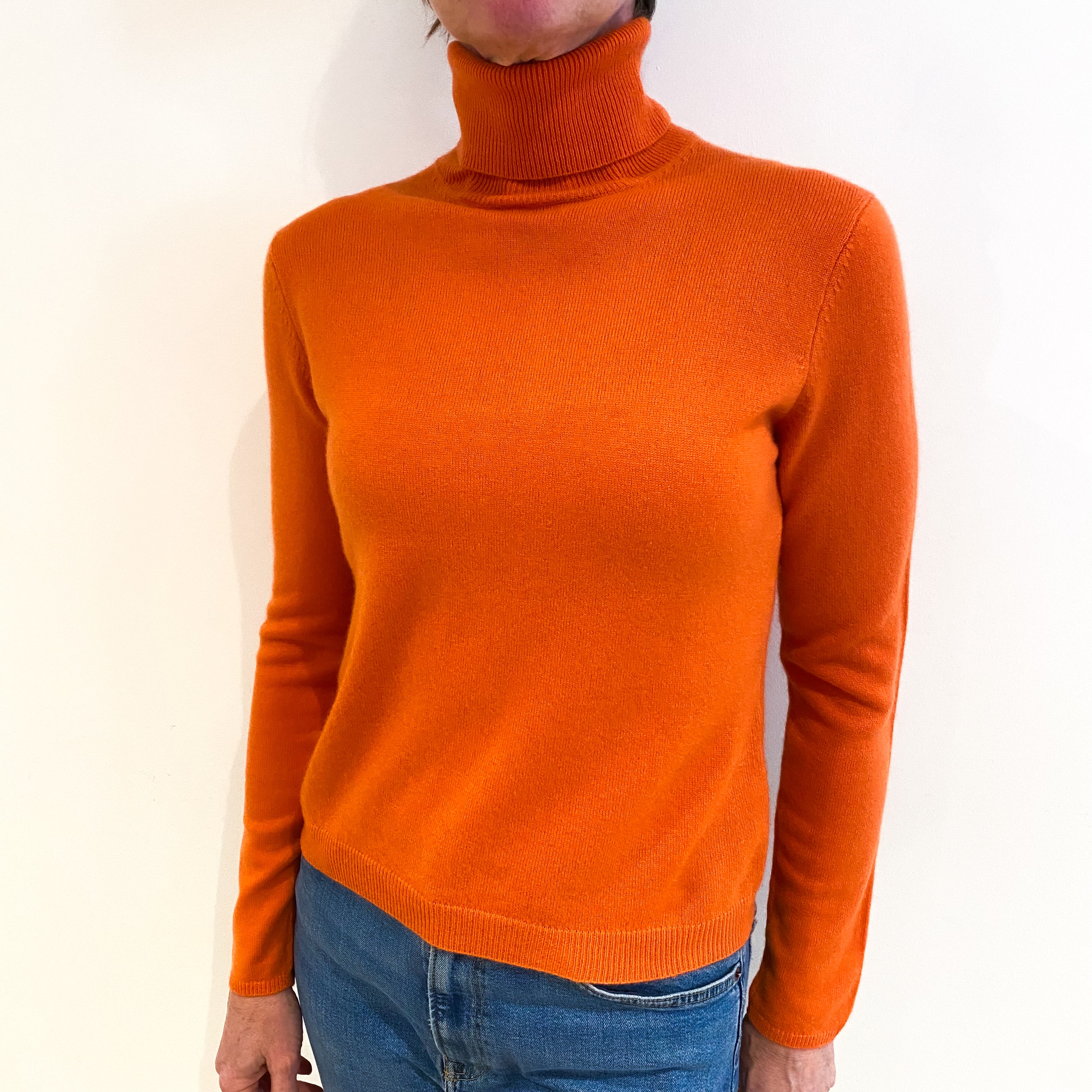 Tangerine Orange Cashmere Polo Neck Jumper Small