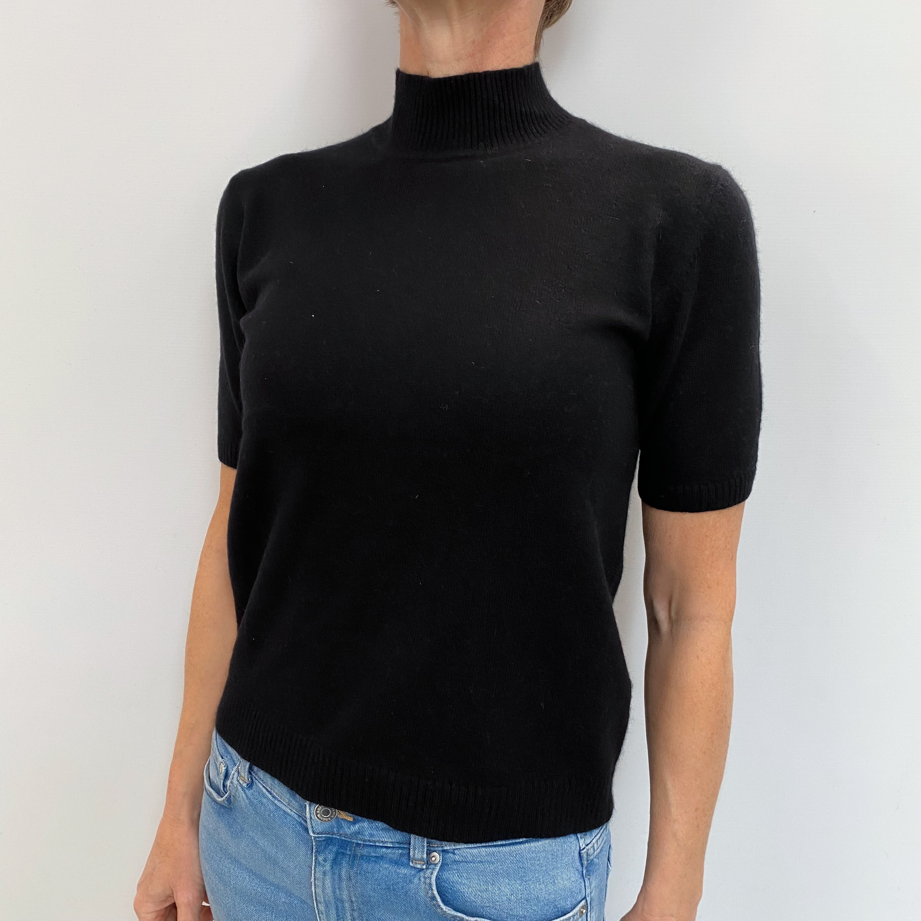 Black Cashmere Short Sleeved Turtle Neck Jumper Small