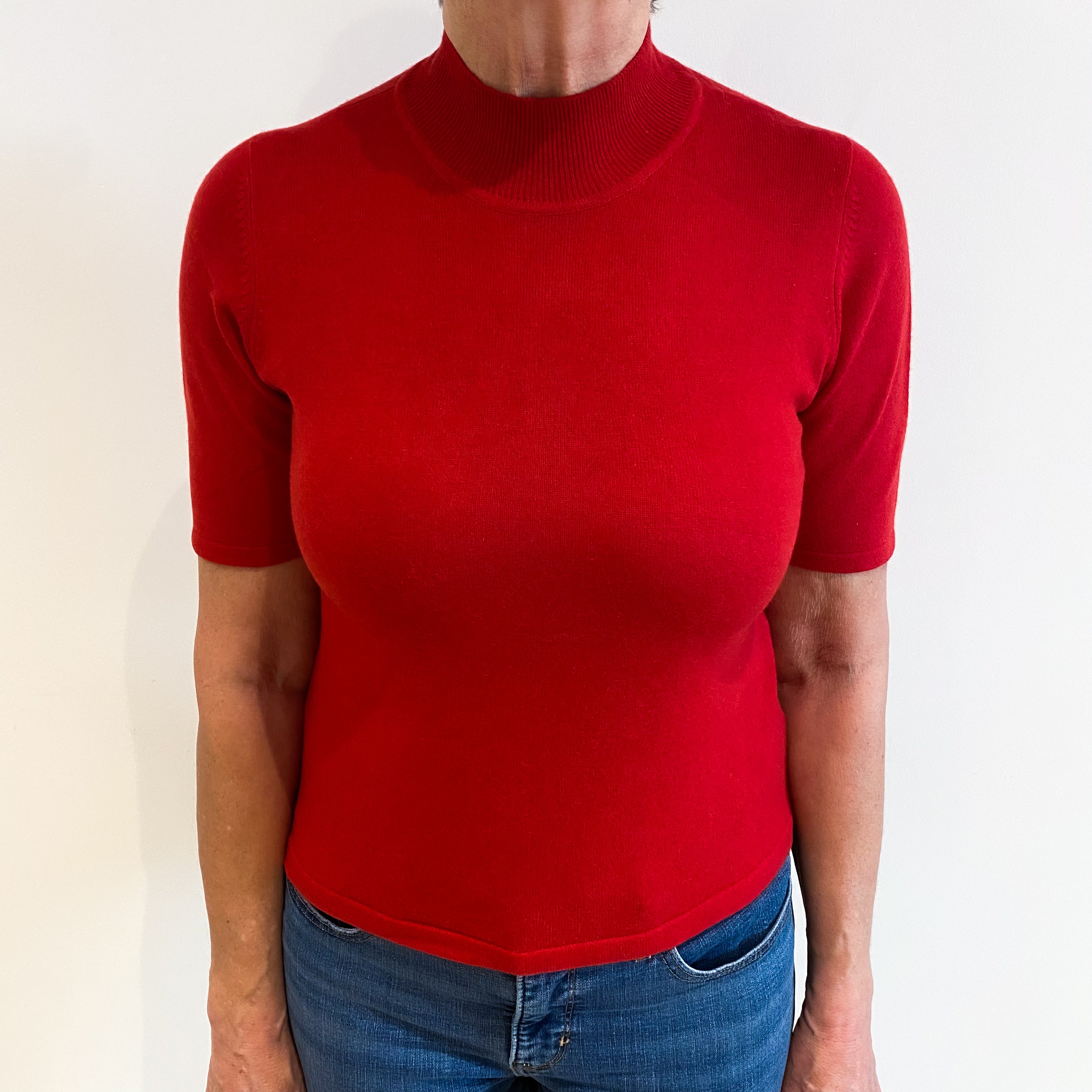 Scarlet Red Cashmere Short Sleeved Turtle Neck Jumper Medium
