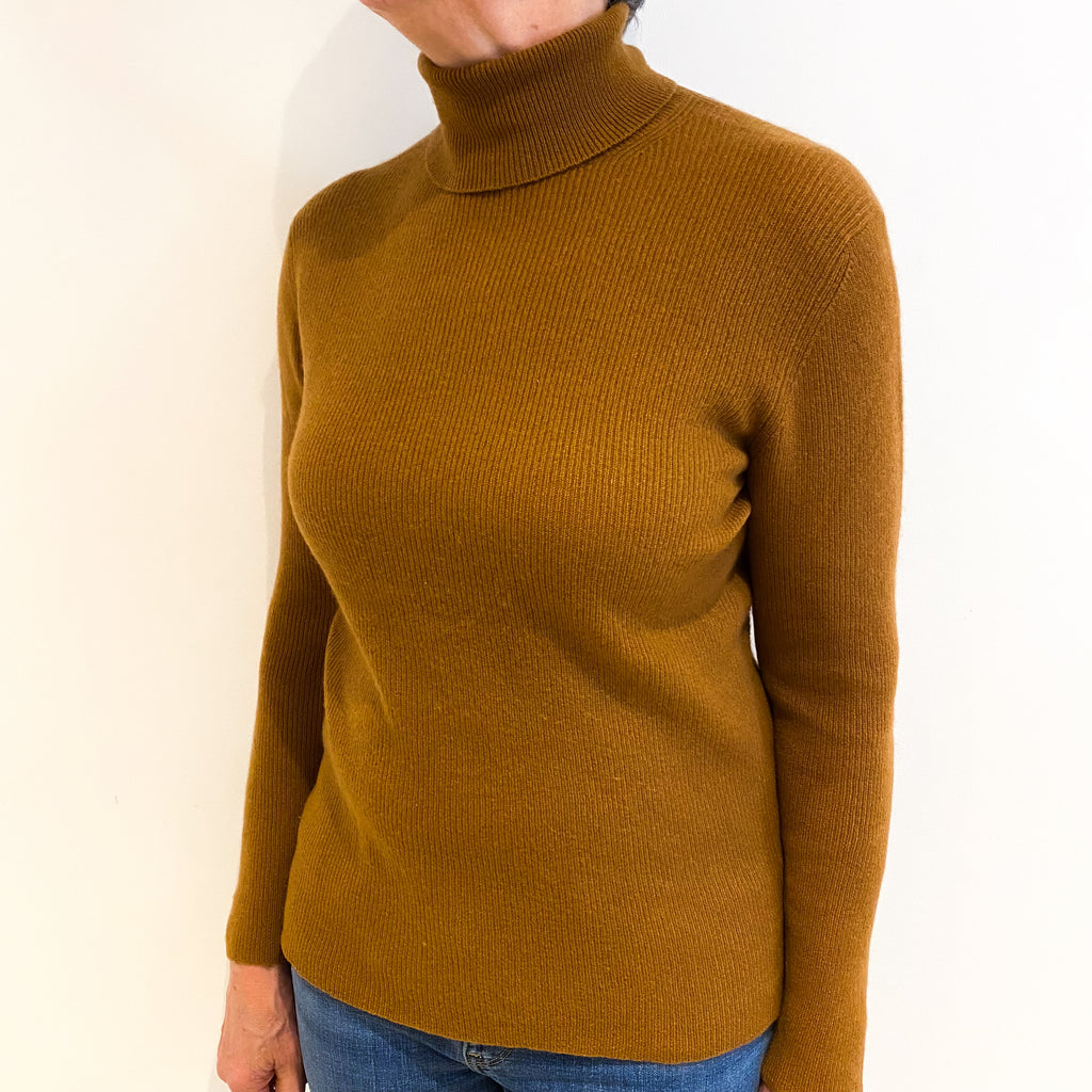 Deep Tan Cashmere Polo Neck Jumper Medium
