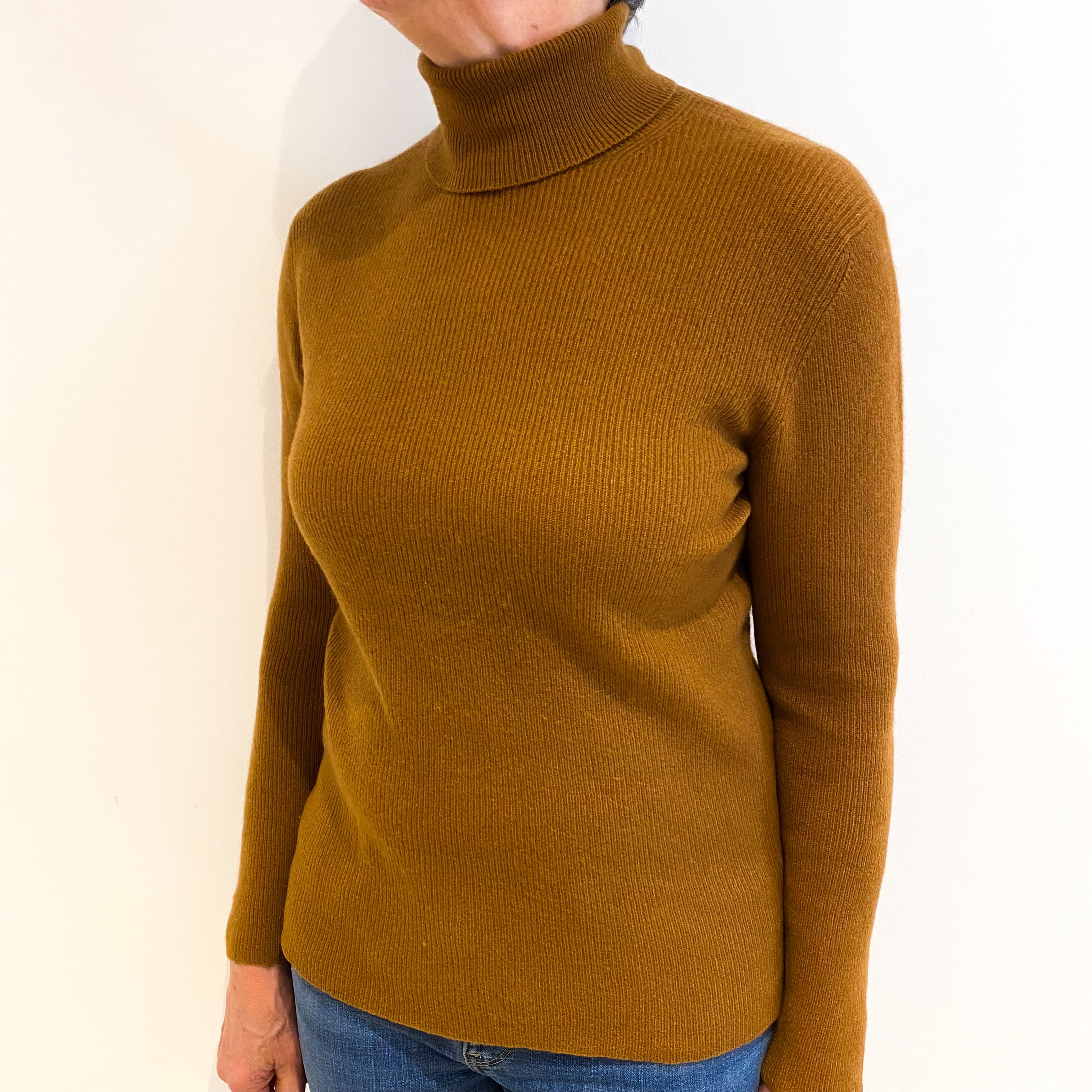 Deep Tan Cashmere Polo Neck Jumper Medium