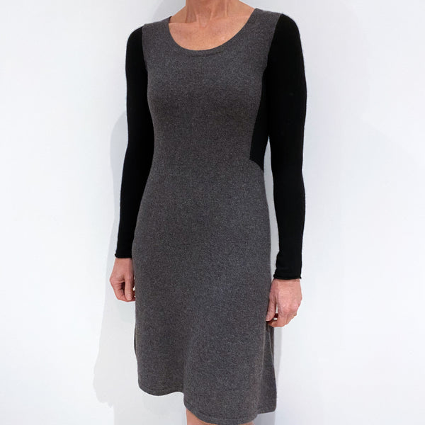 Charcoal Grey and Black Cashmere Crew Neck Dress Small