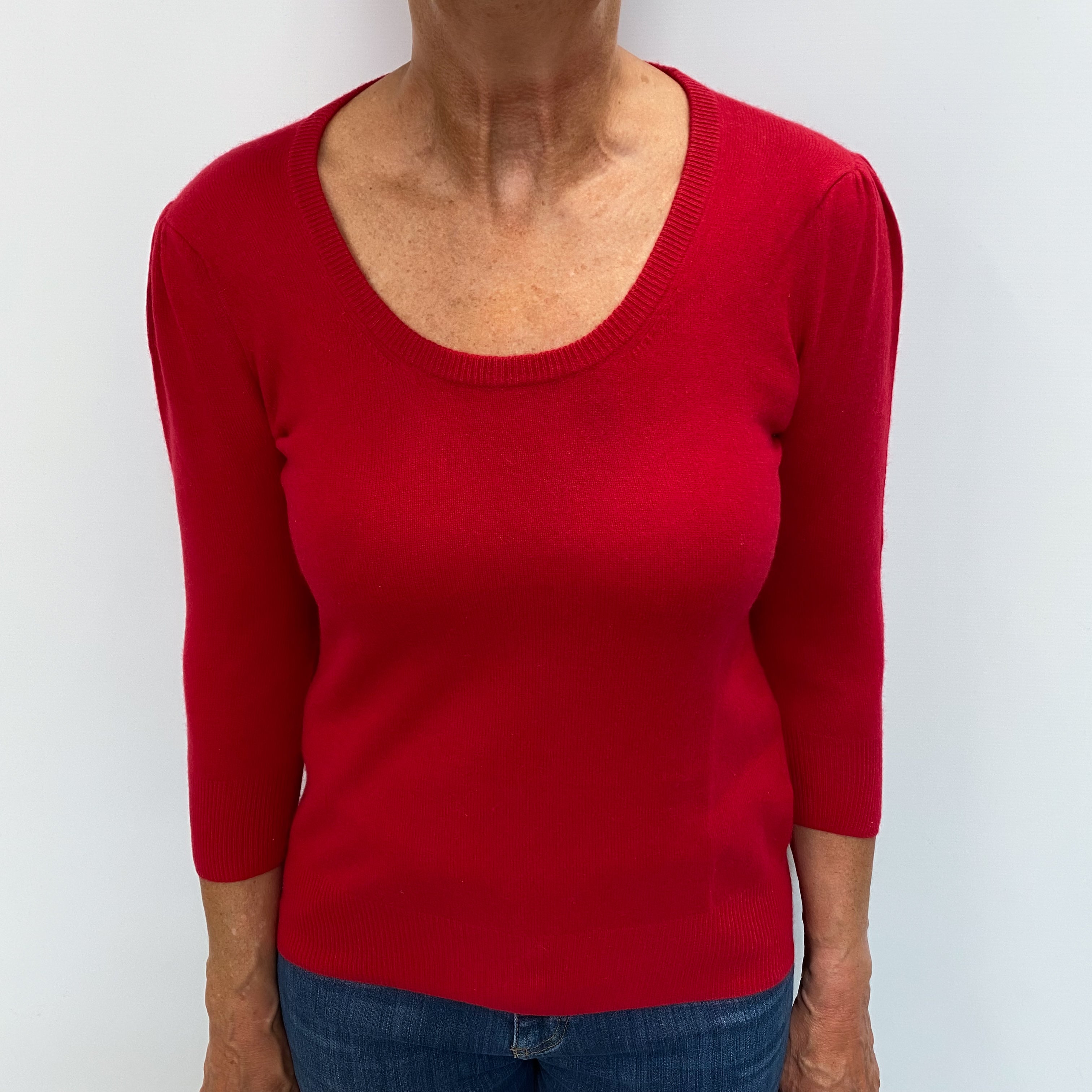 Post Box Red Cashmere Scoop Crew Neck Jumper Medium
