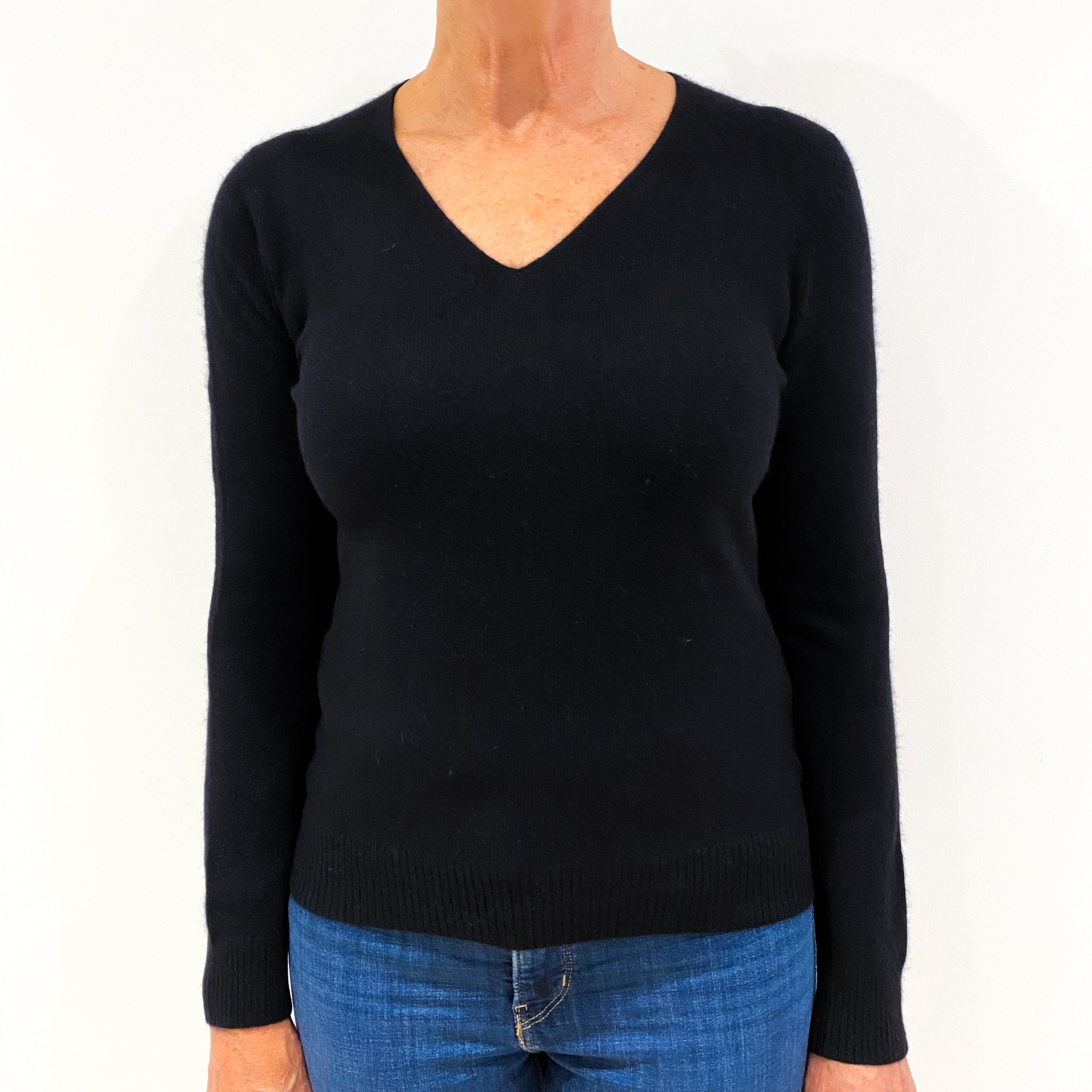 Black Cashmere V-Neck Jumper Medium