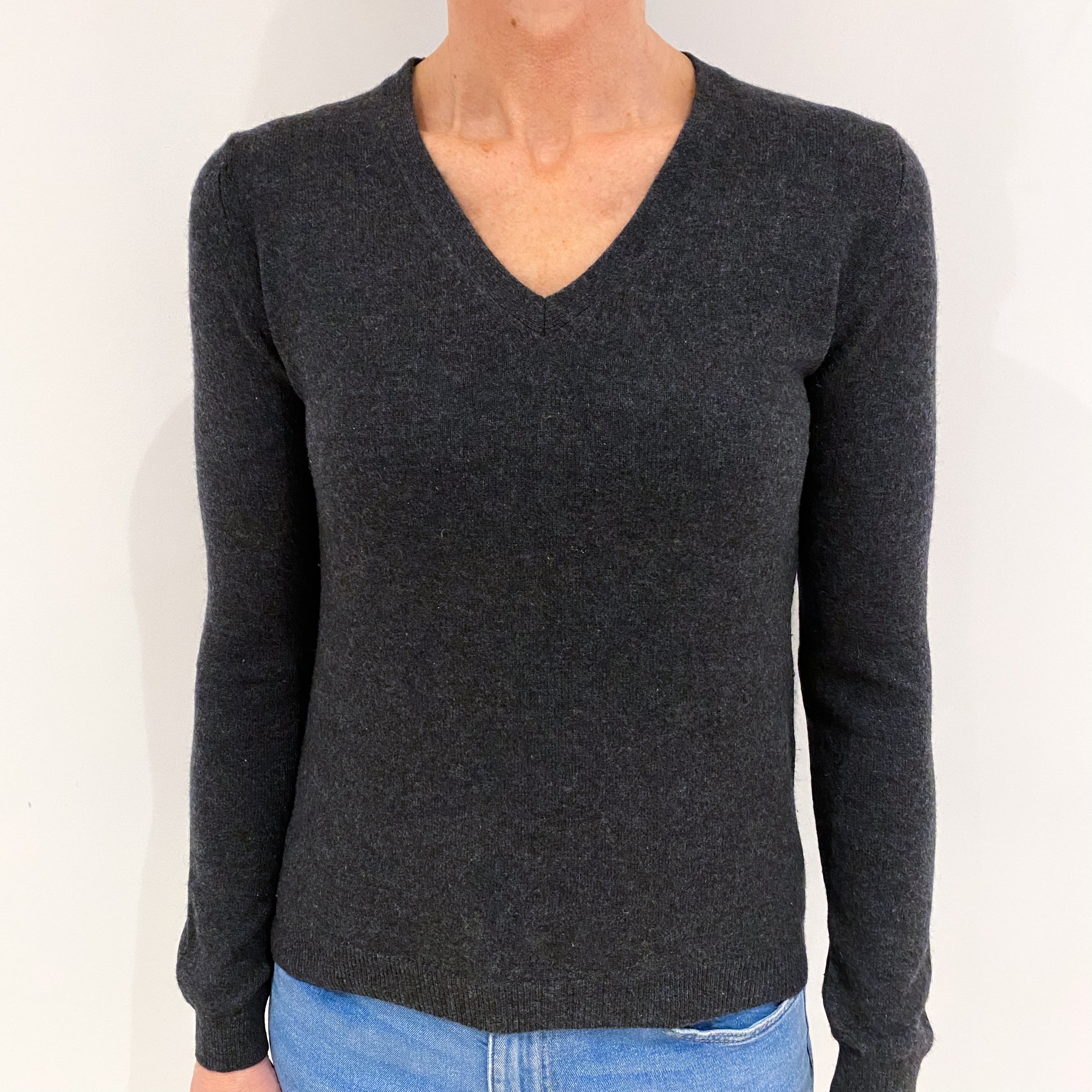 Dark Slate Grey Cashmere V Neck Jumper Small